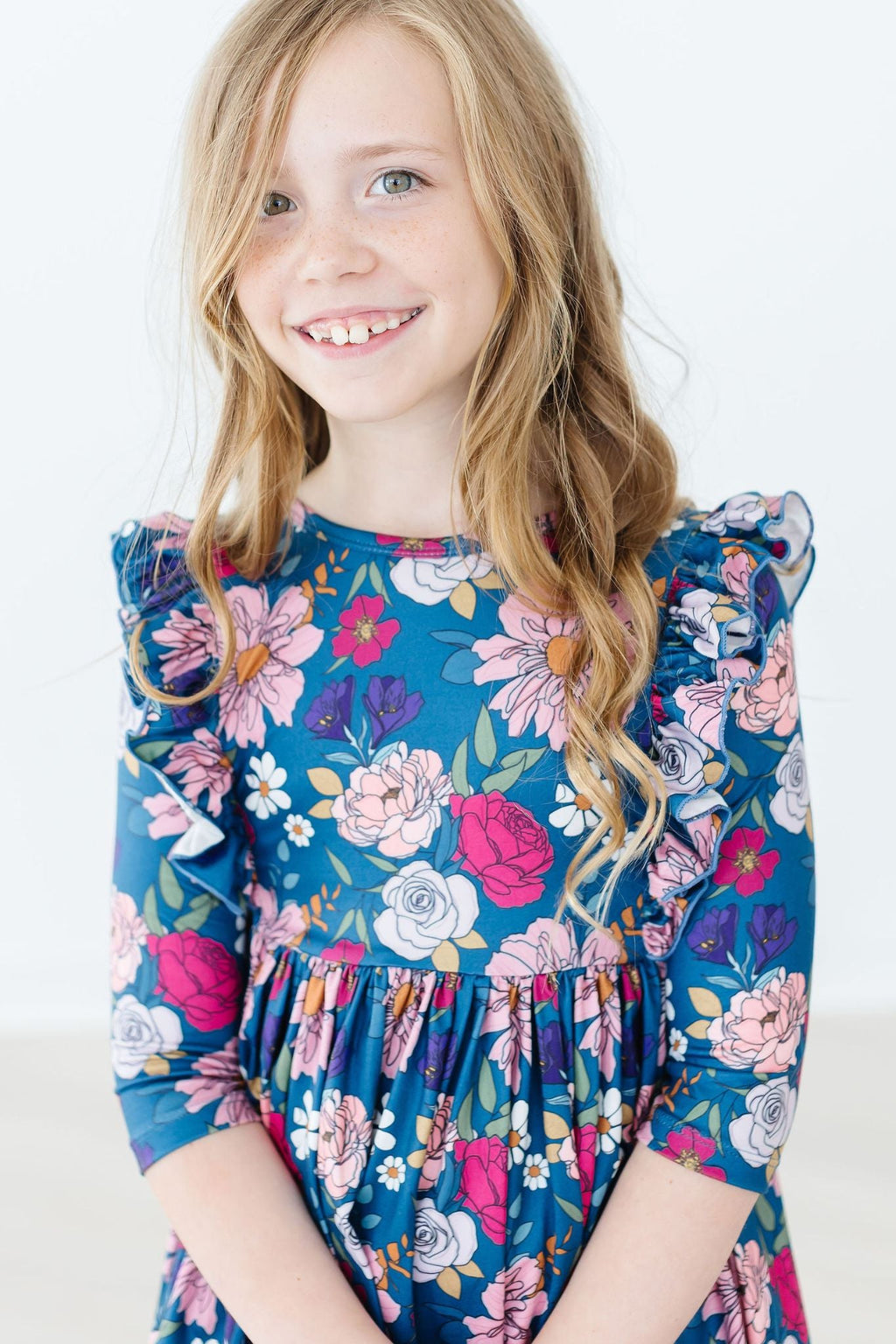 Mila & Rose ® Vintage Garden 3/4 Sleeve Ruffle Twirl Dress — lifestyle context