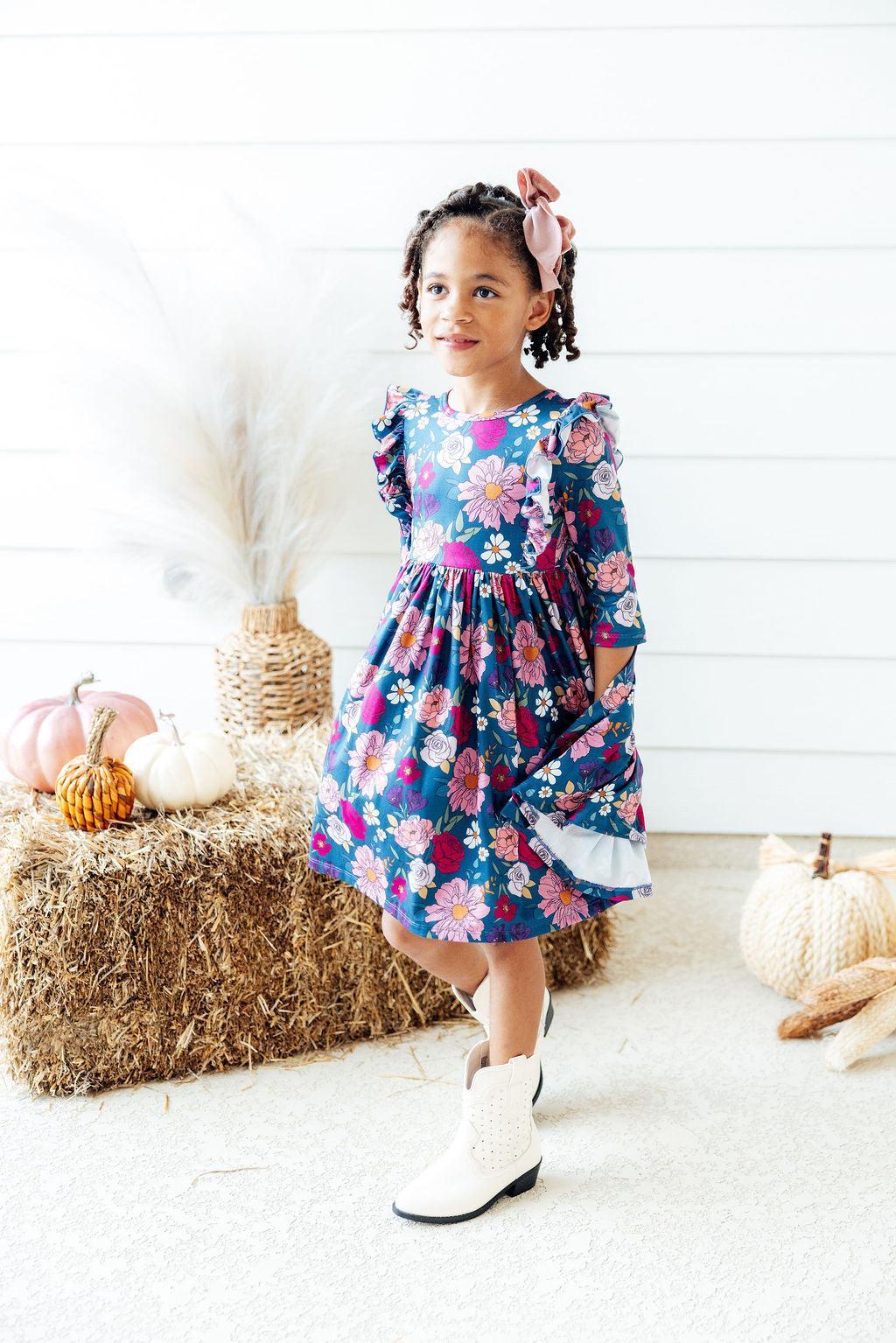 Mila & Rose ® Vintage Garden 3/4 Sleeve Ruffle Twirl Dress — alternative angle