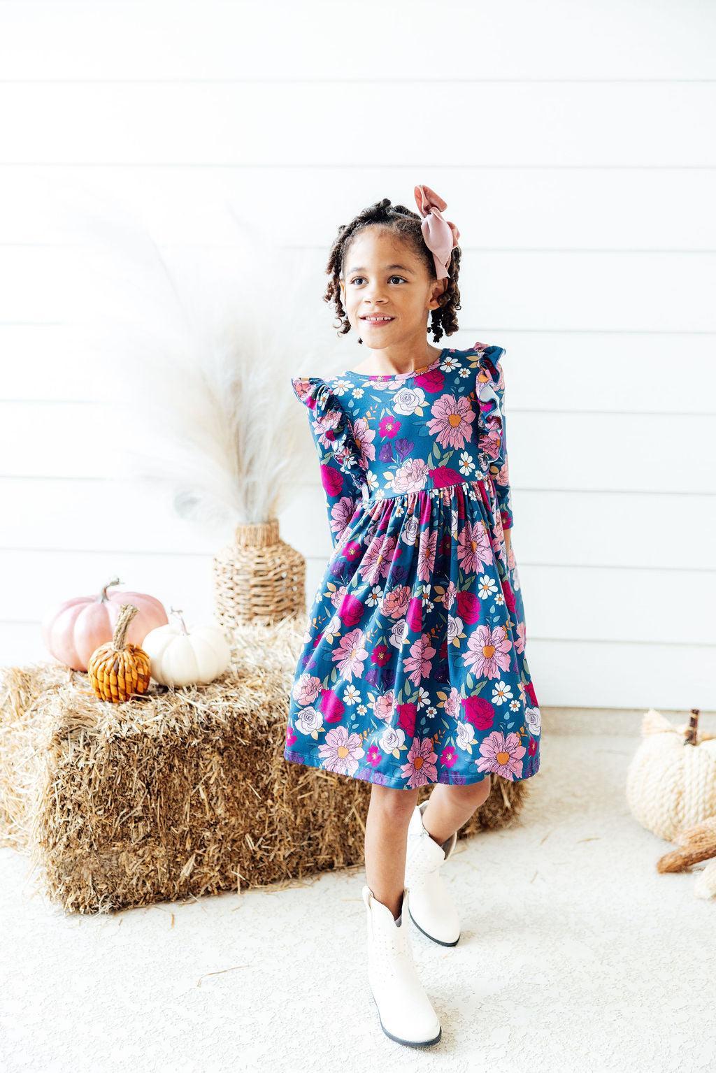 Mila & Rose ® Vintage Garden 3/4 Sleeve Ruffle Twirl Dress — main product shot