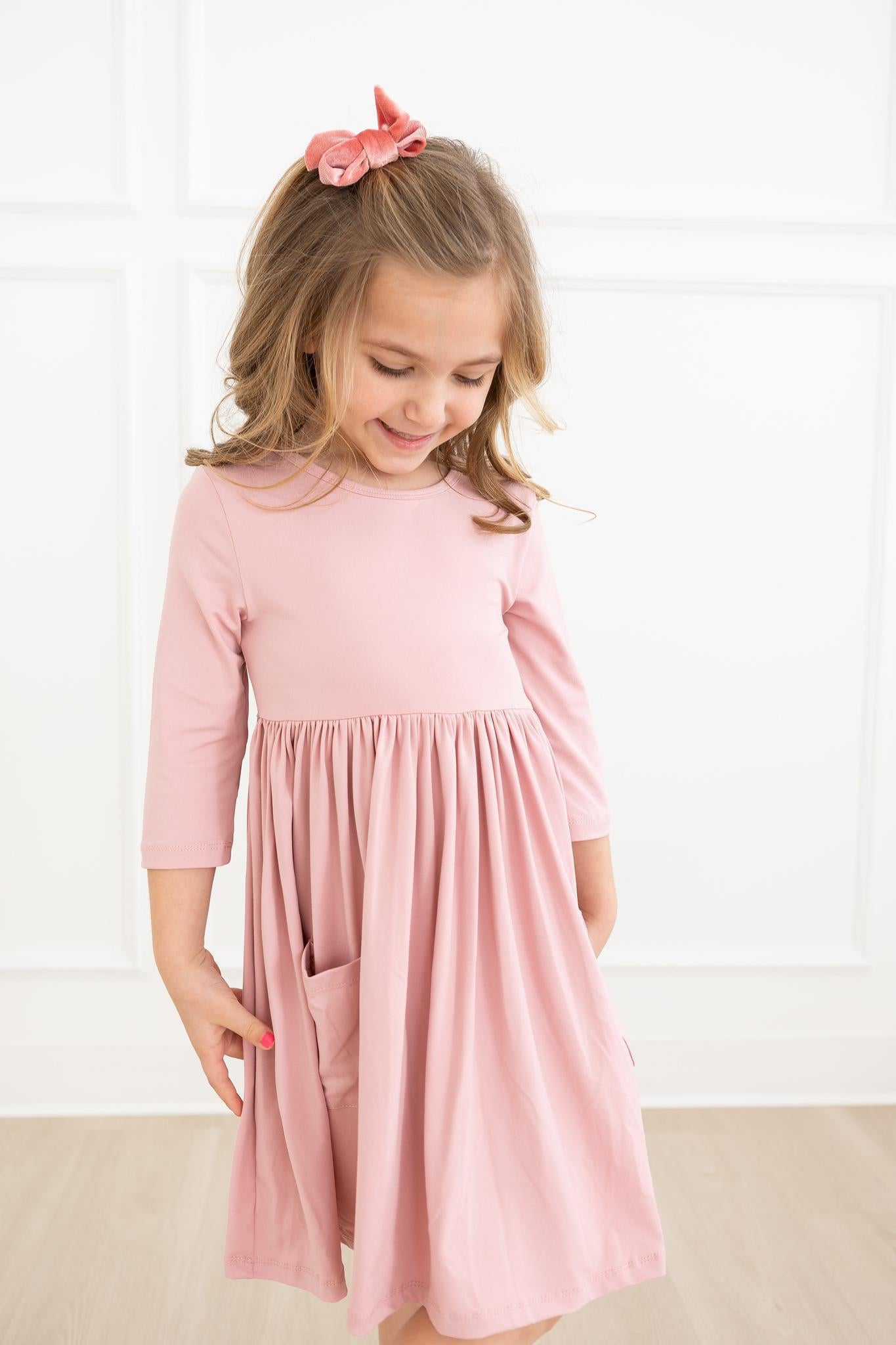Mila & Rose ® Vintage Pink 3/4 Sleeve Pocket Twirl Dress — lifestyle context