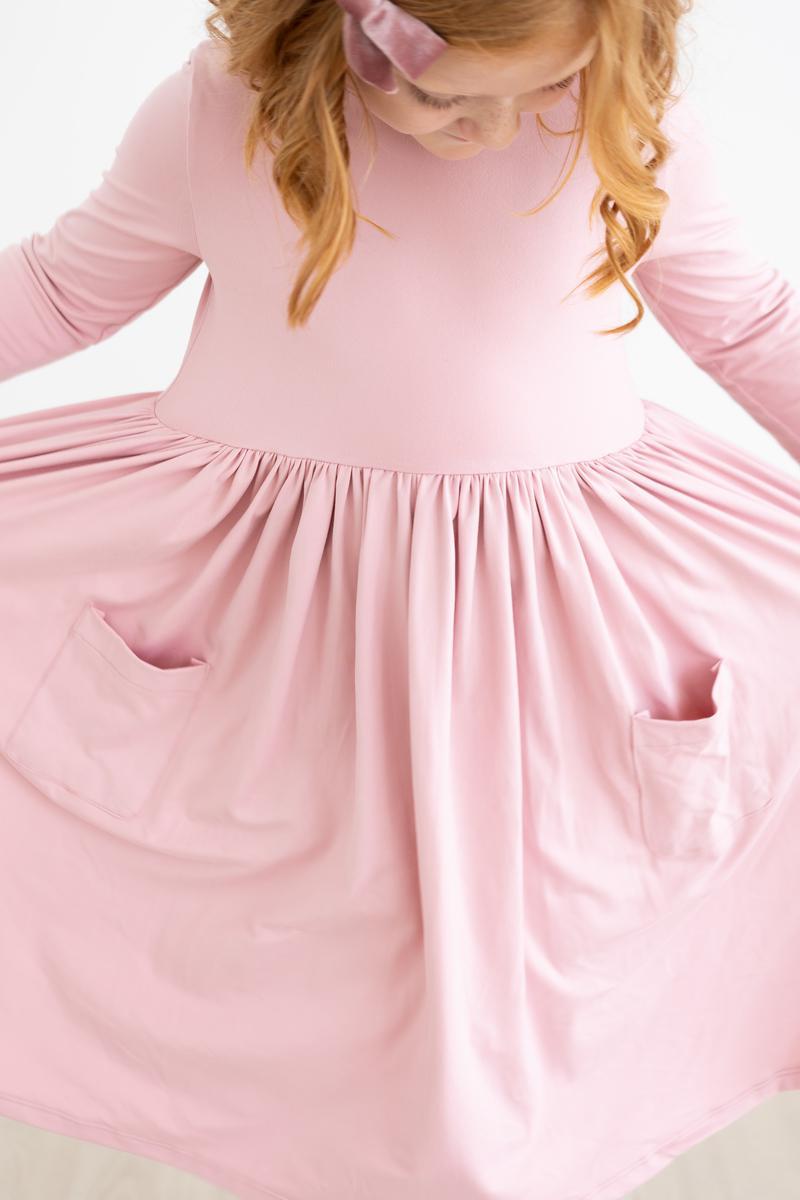 Mila & Rose ® Vintage Pink 3/4 Sleeve Pocket Twirl Dress — back view