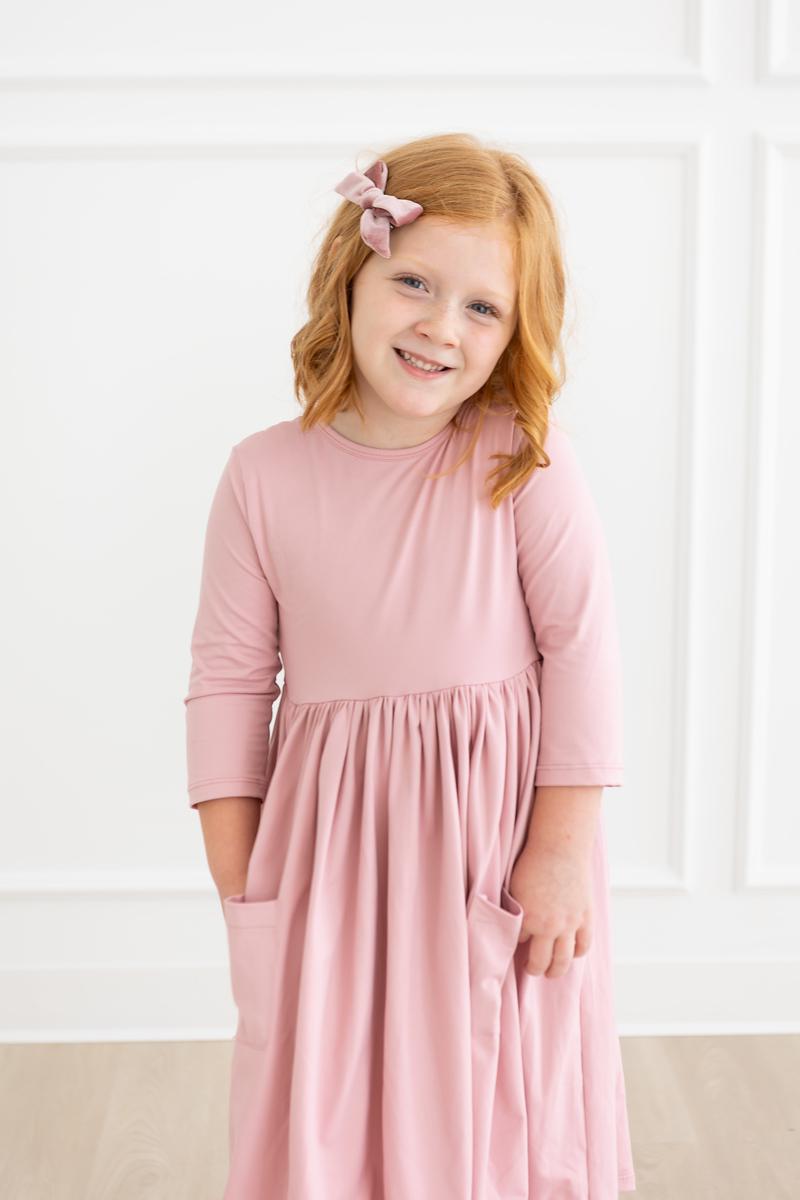 Mila & Rose ® Vintage Pink 3/4 Sleeve Pocket Twirl Dress — alternative angle