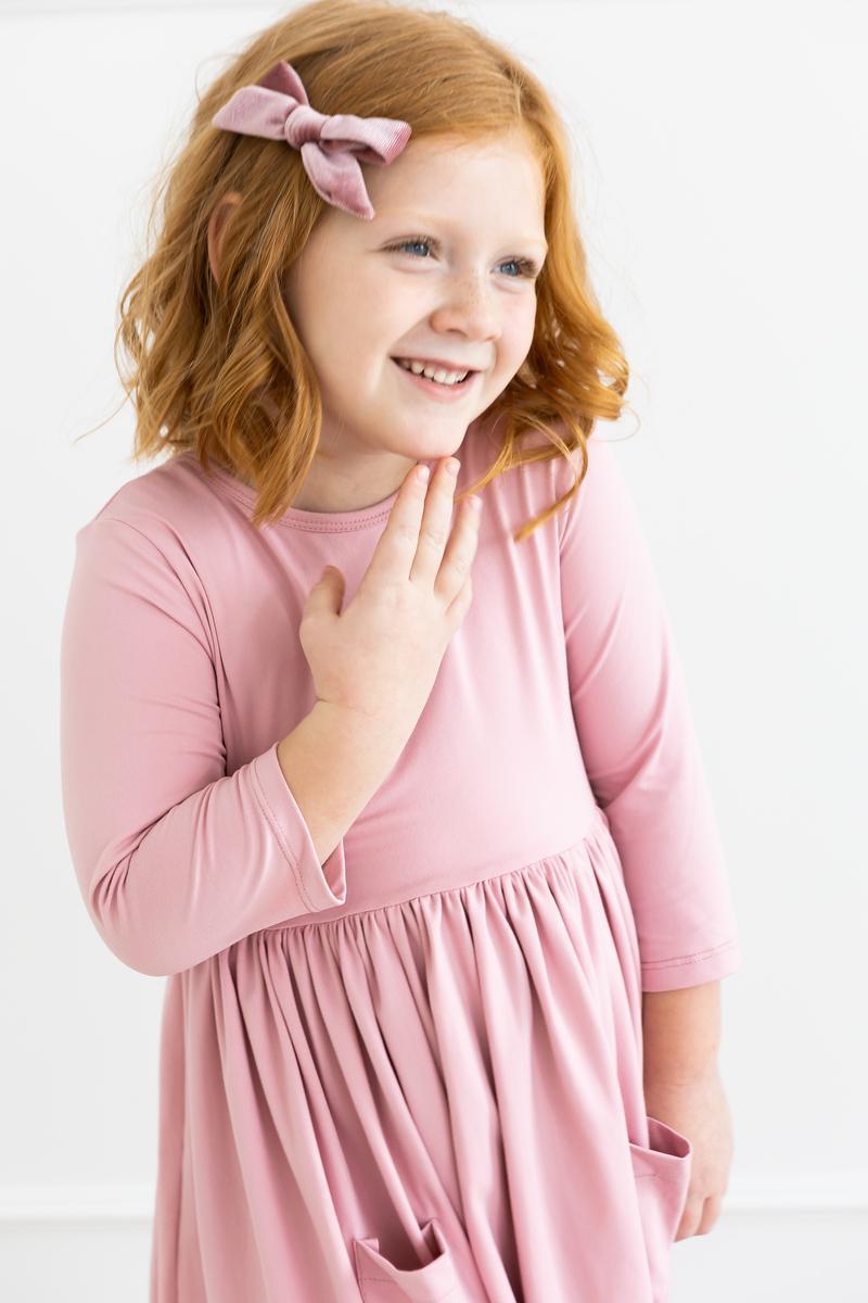 Mila & Rose ® Vintage Pink 3/4 Sleeve Pocket Twirl Dress — size reference