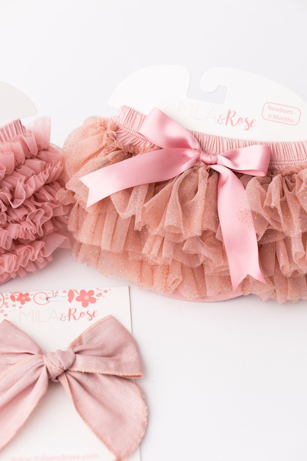 Mila & Rose ® Vintage Pink & Gold Glitter Ruffle Tutu Bloomer — detail close-up