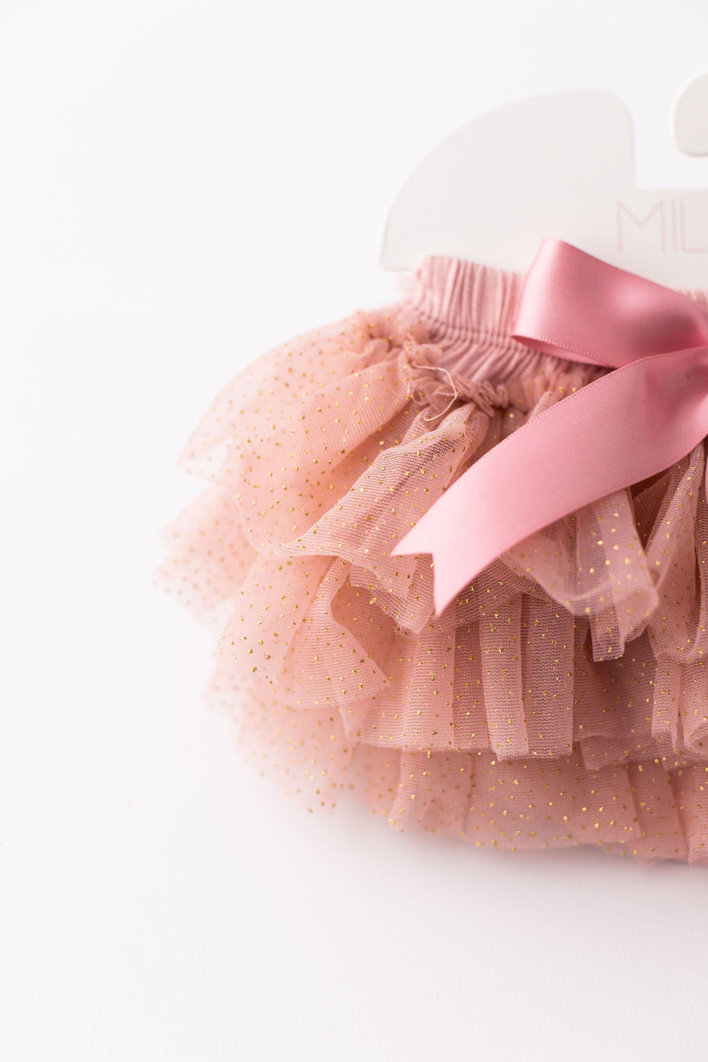 Mila & Rose ® Vintage Pink & Gold Glitter Ruffle Tutu Bloomer — lifestyle context