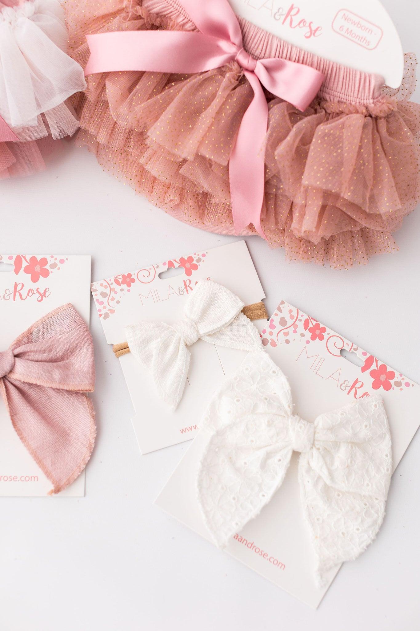 Mila & Rose ® Vintage Pink & Gold Glitter Ruffle Tutu Bloomer — side view