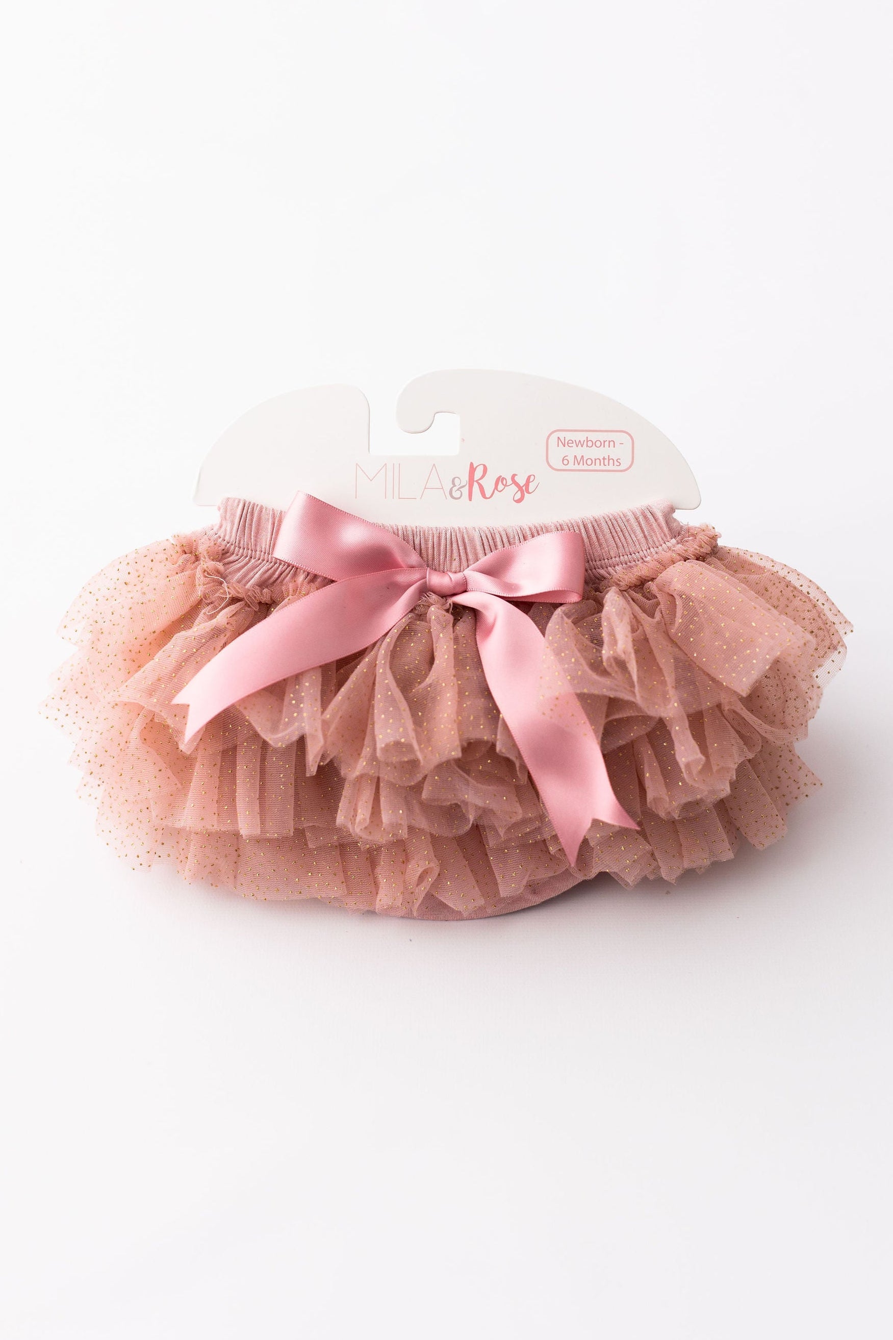 Mila & Rose ® Vintage Pink & Gold Glitter Ruffle Tutu Bloomer — main product shot