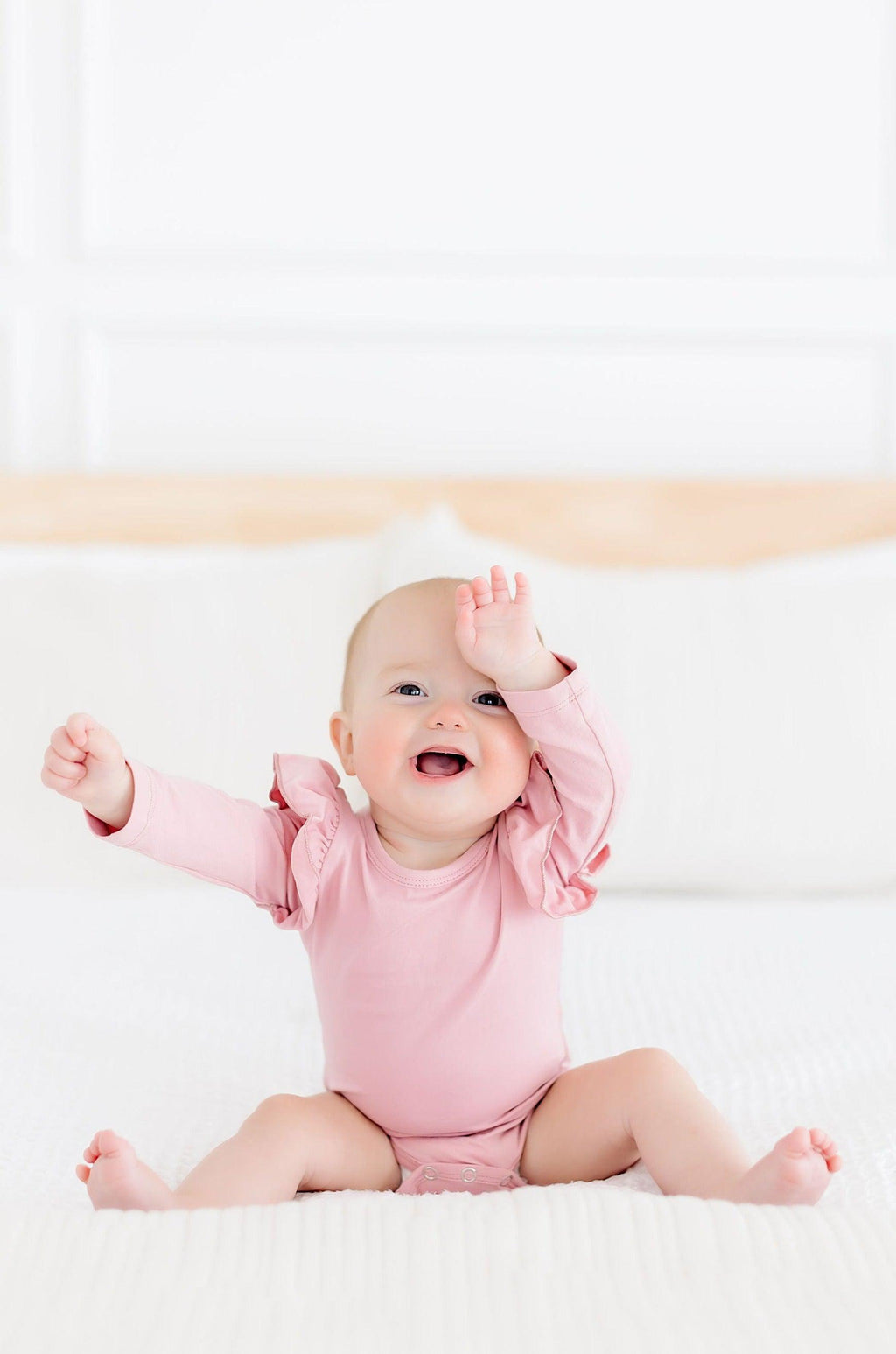 Mila & Rose ® Vintage Pink L/S Flutter Bodysuit — detail close-up