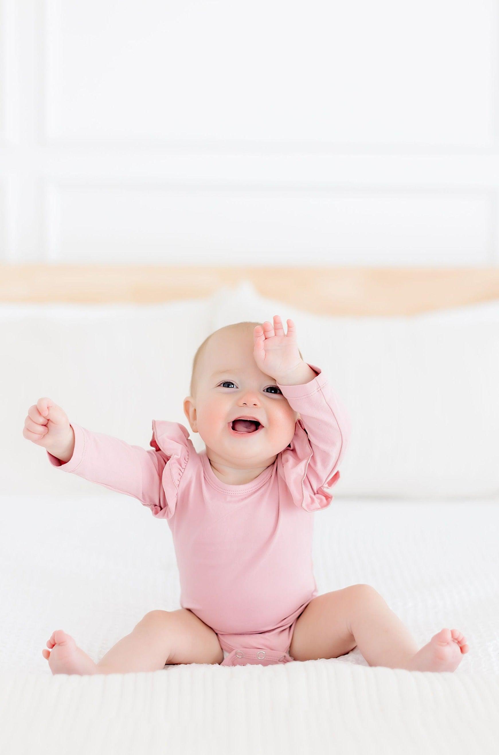 Mila & Rose ® Vintage Pink L/S Flutter Bodysuit — detail close-up