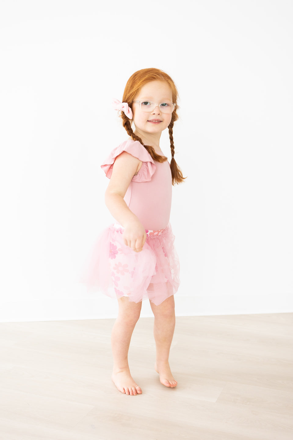 Mila & Rose ® Vintage Pink S/S Flutter Sleeve Leotard — detail close-up