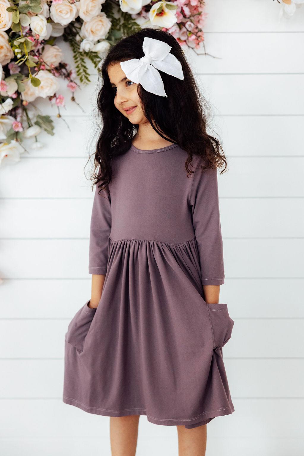 Mila & Rose ® Vintage Violet 3/4 Sleeve Pocket Twirl Dress — main product shot