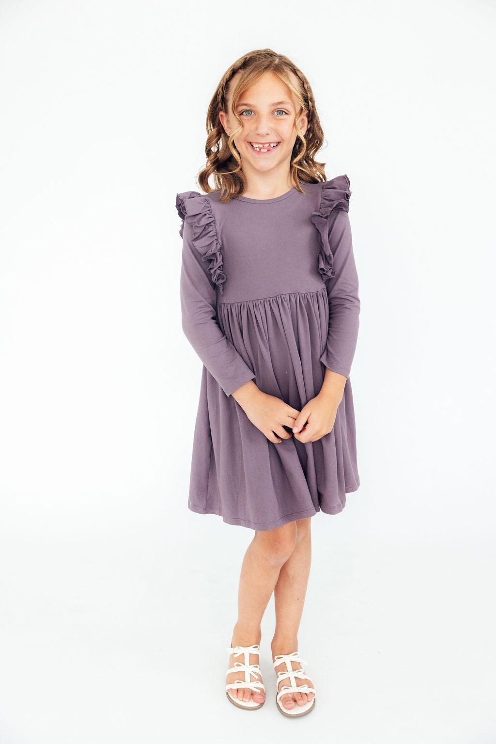 Mila & Rose ® Vintage Violet L/S Ruffle Twirl Dress — detail close-up