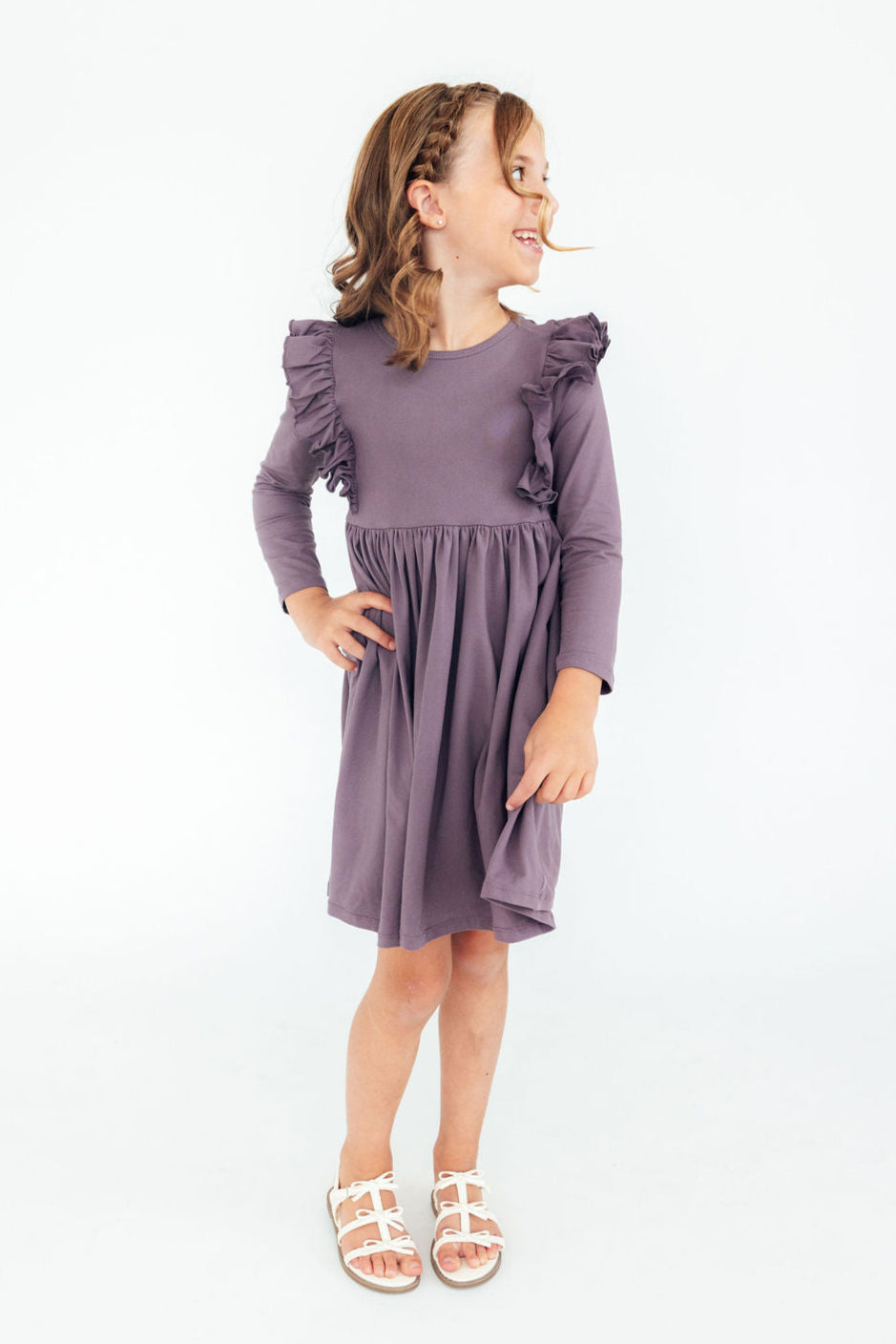 Mila & Rose ® Vintage Violet L/S Ruffle Twirl Dress — lifestyle context