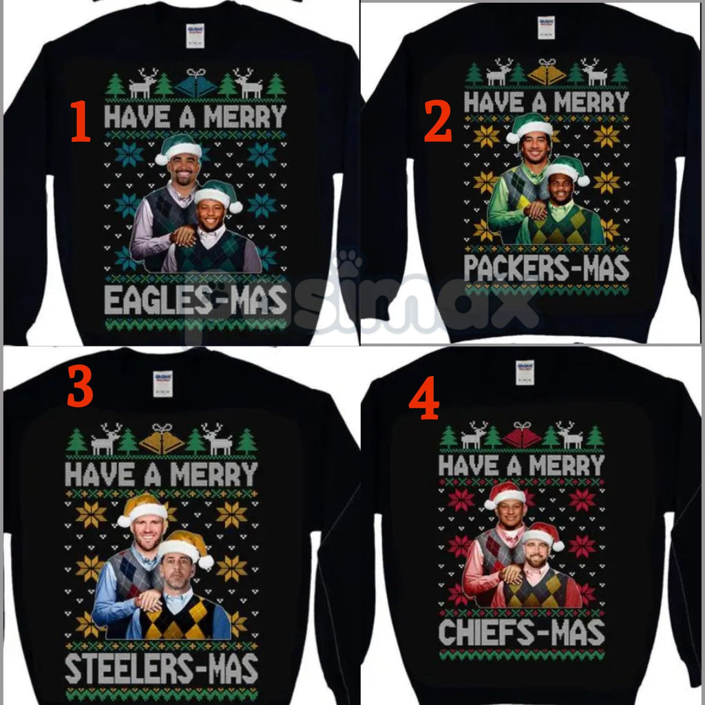 Pasimax Vintage Christmas All Team Football Step Brothers Crewneck – Funny Holiday Movie Sweatshirt (Black) — main product sh