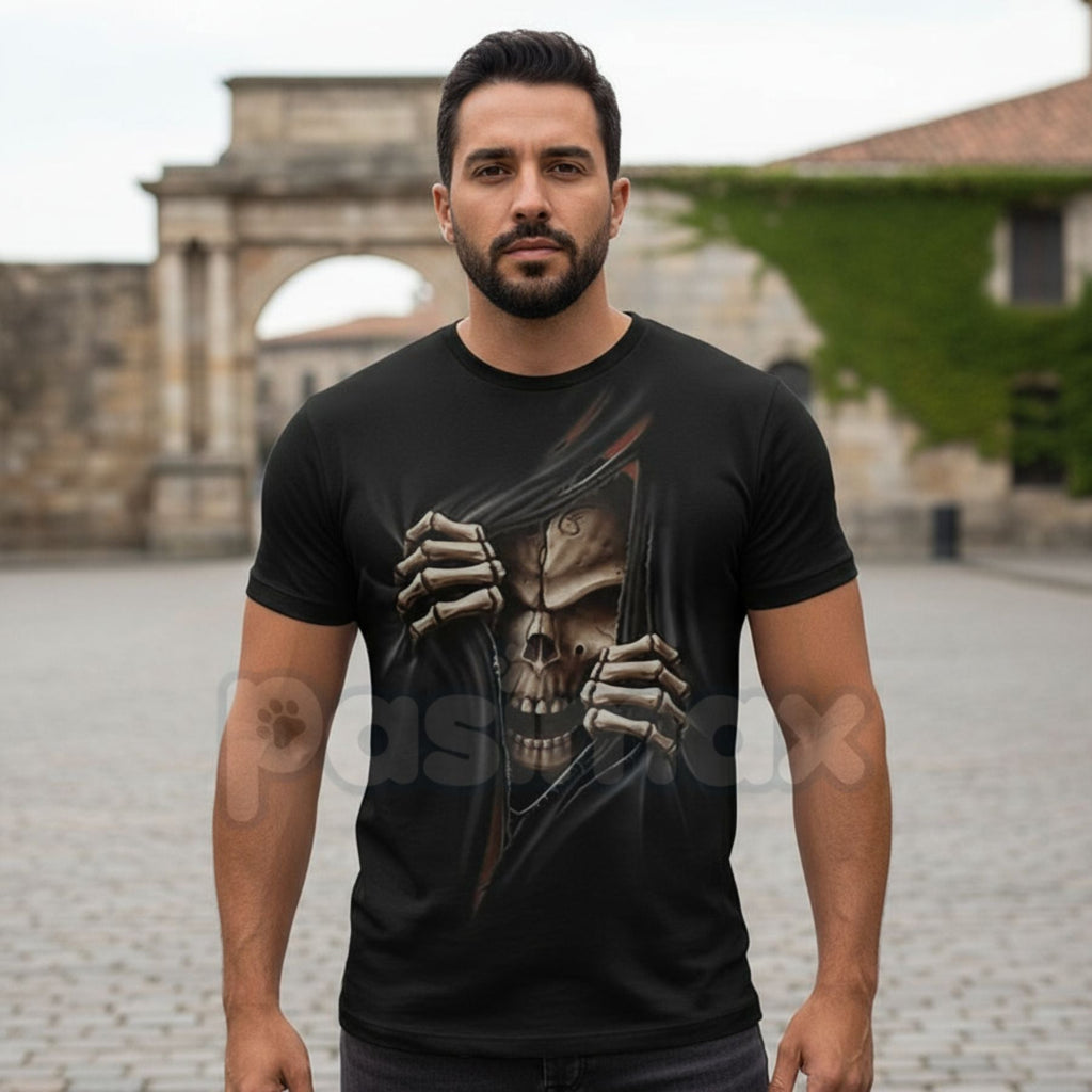 Pasimax Vintage Skeleton Skull Graphic T-Shirt - Retro Biker Aesthetic Human Skull Tee, Premium 100% Cotton Distressed Street