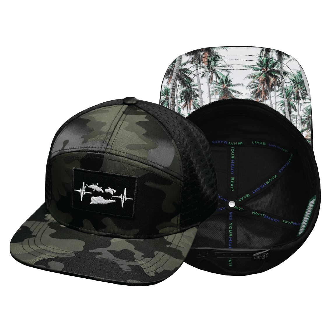The Heartbeat Brand Virgin Islands Flat Bill Hat — Green Camo / Black — main product shot