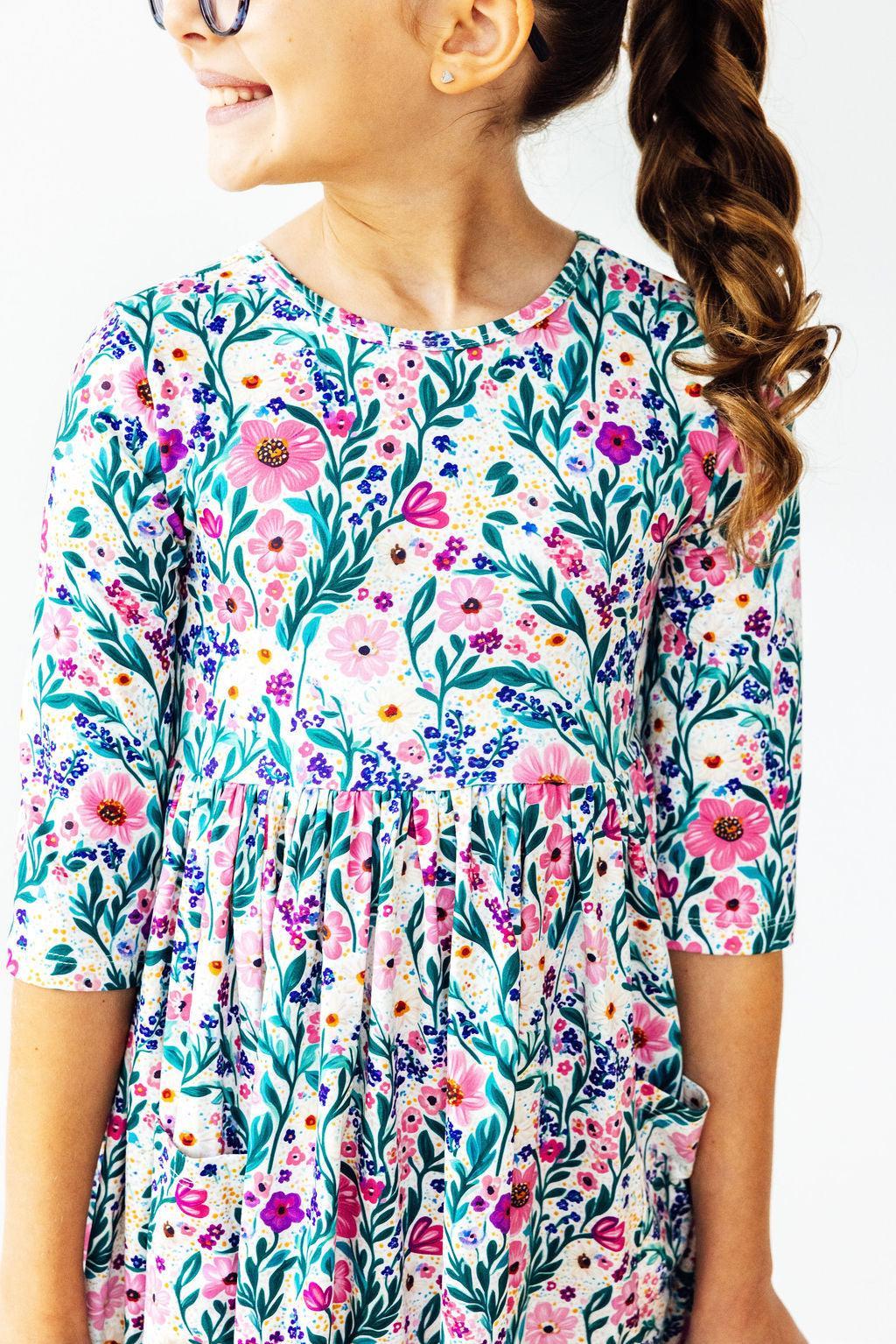 Mila & Rose ® Vivid Garden 3/4 Sleeve Pocket Twirl Dress — main product shot