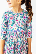 Mila & Rose ® Vivid Garden 3/4 Sleeve Pocket Twirl Dress — main product shot