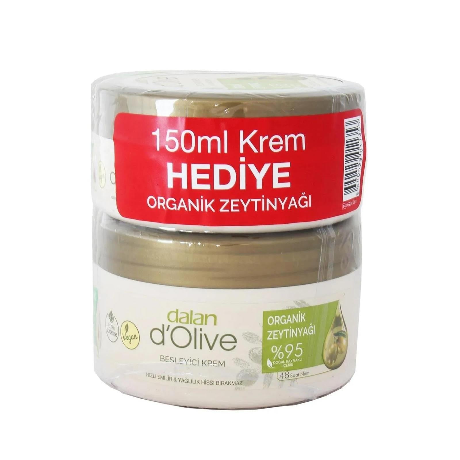 Dalan d'Olive Organic Olive Oil Cream: 48-Hour Hydration, Natural Skin Moisturizer for Dry & Sensitive Skin (250ml + 150ml)
