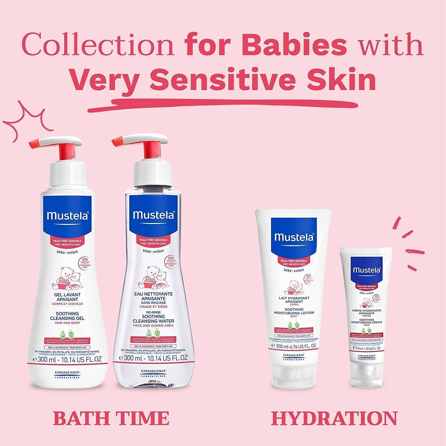 Mustela Soothing Cleansing Water for Babies - Gentle, Natural, Fragrance-Free, 10.14 fl oz