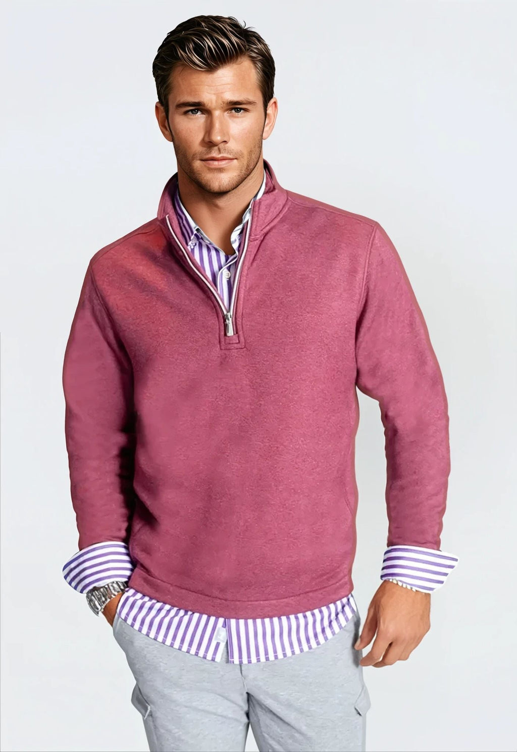 Buki Voey Quarter Zip Sweatshirt - Wine — lifestyle context