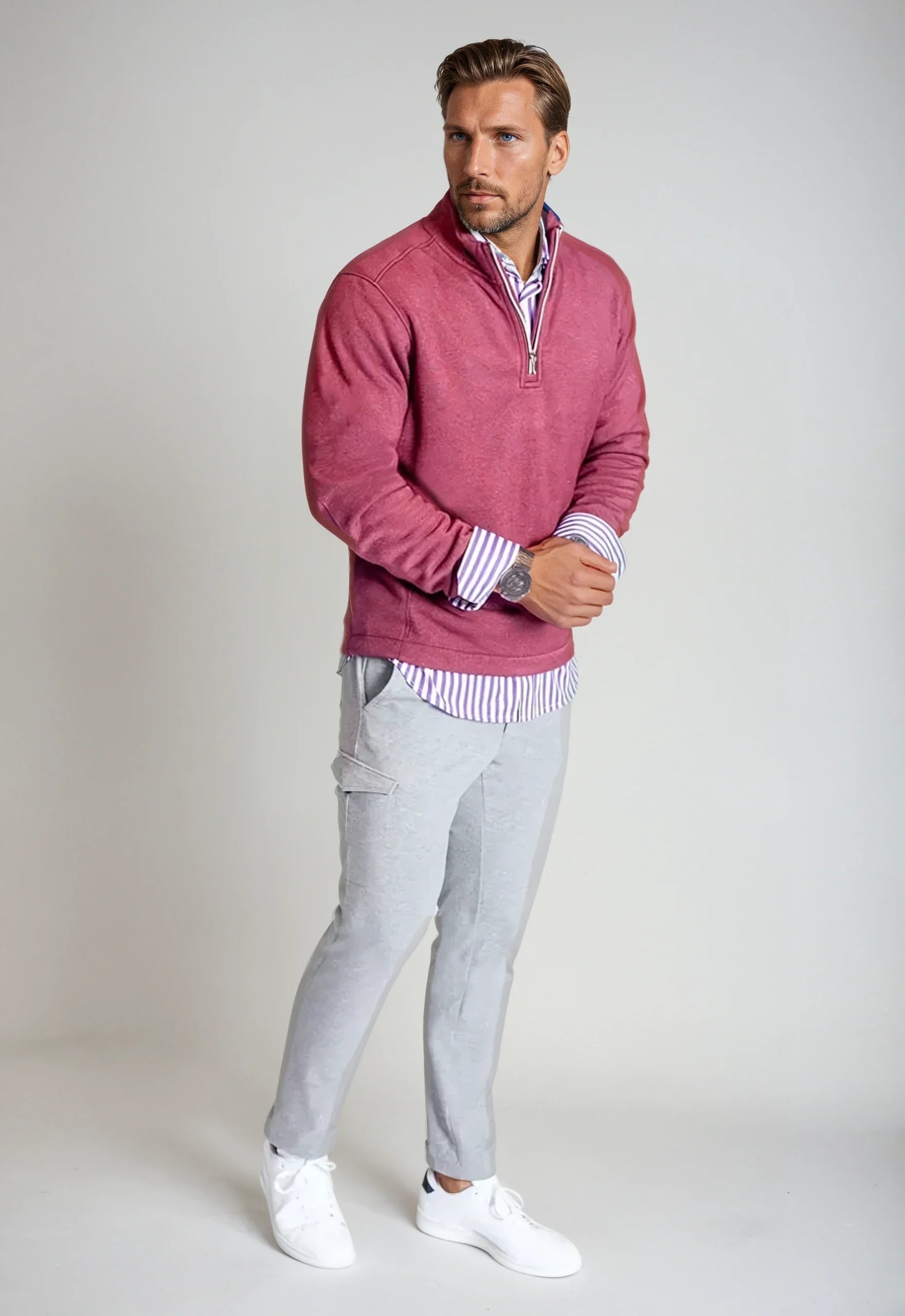 Buki Voey Quarter Zip Sweatshirt - Wine — alternative angle