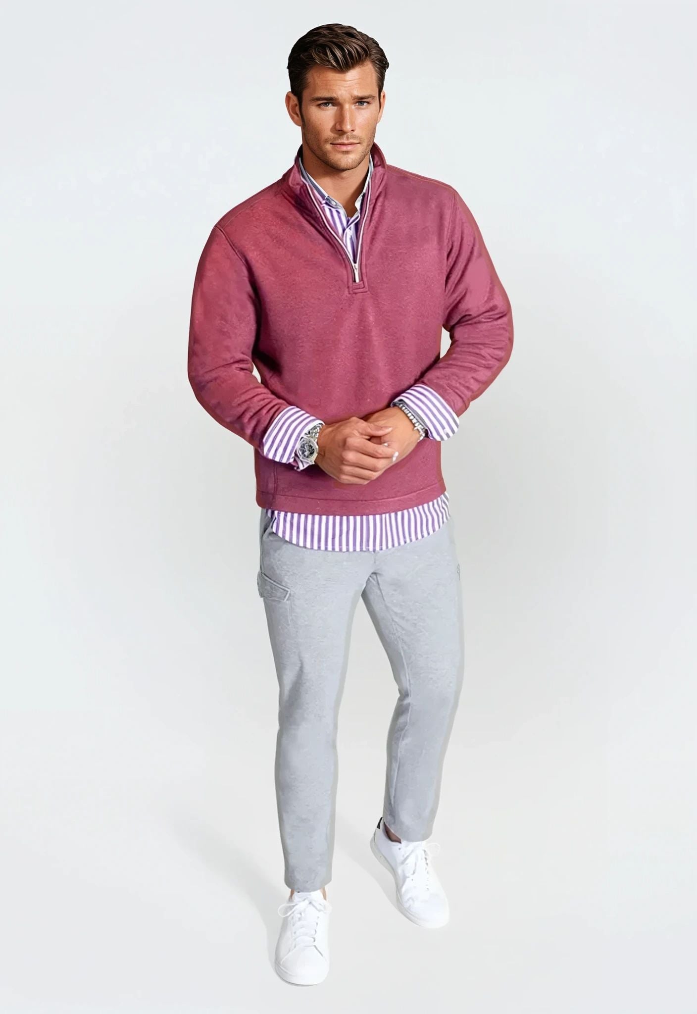 Buki Voey Quarter Zip Sweatshirt - Wine — back view