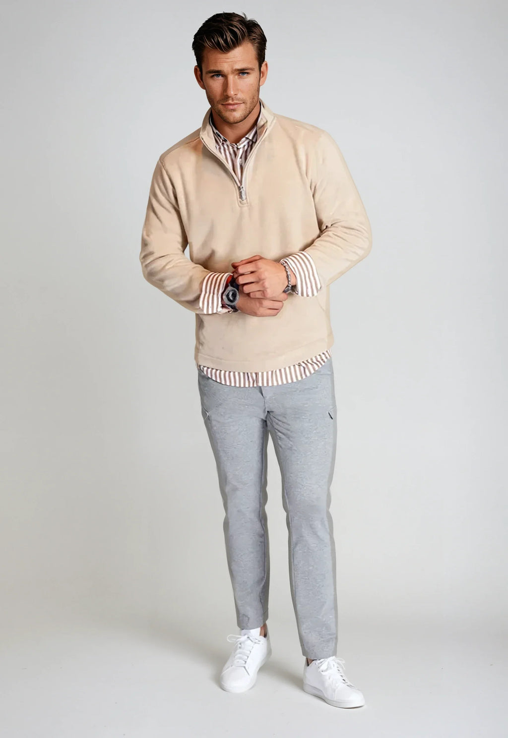 Buki Voey Quarter Zip Sweatshirt - Camel — in-use photo