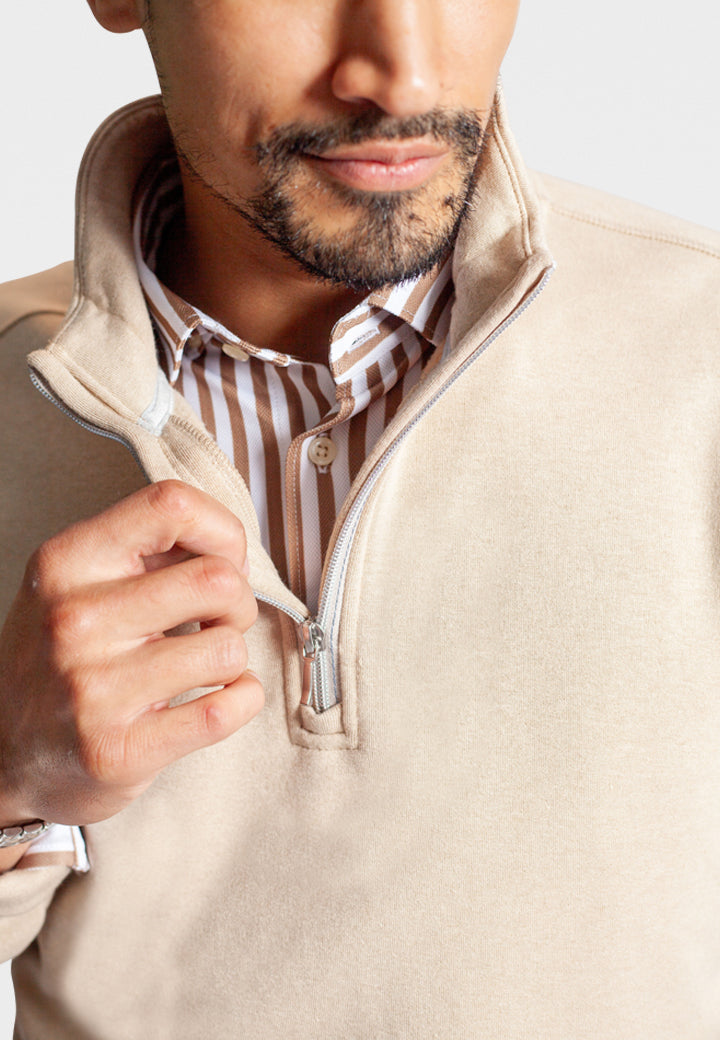 Buki Voey Quarter Zip Sweatshirt - Camel — detail close-up