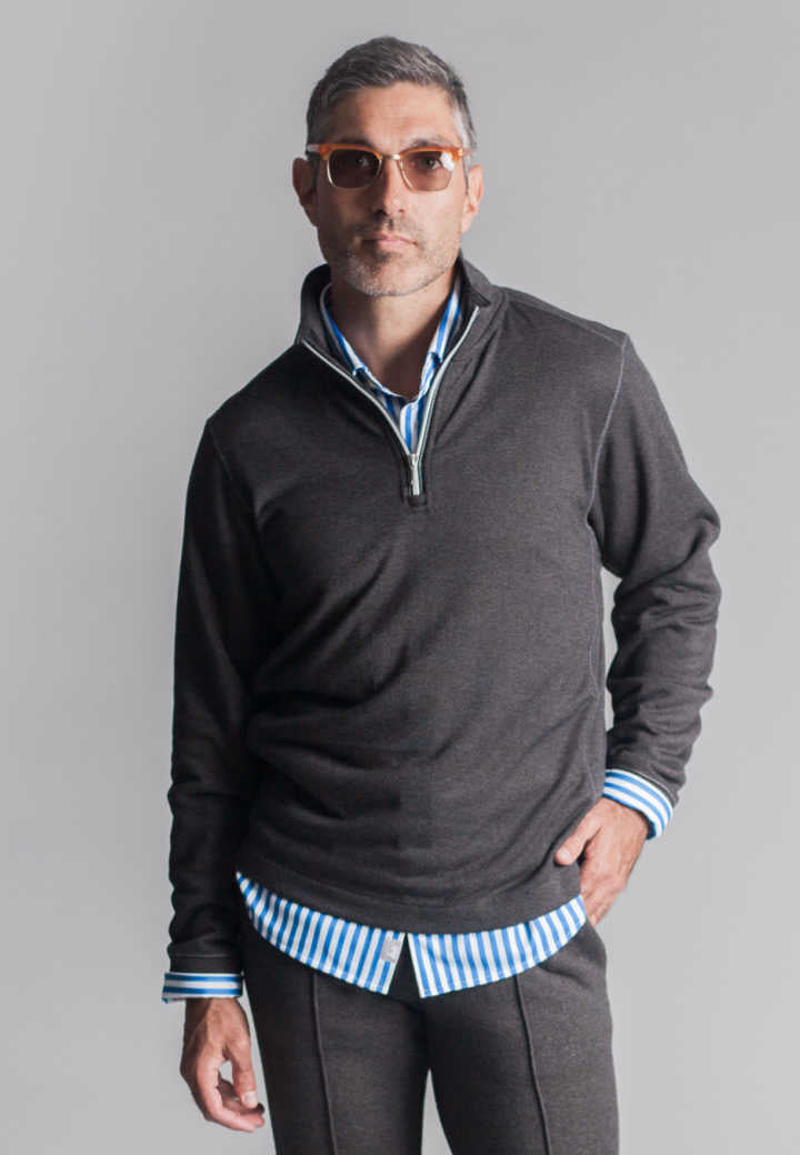 Buki Voey Quarter Zip Sweatshirt - Charcoal Gray — detail close-up