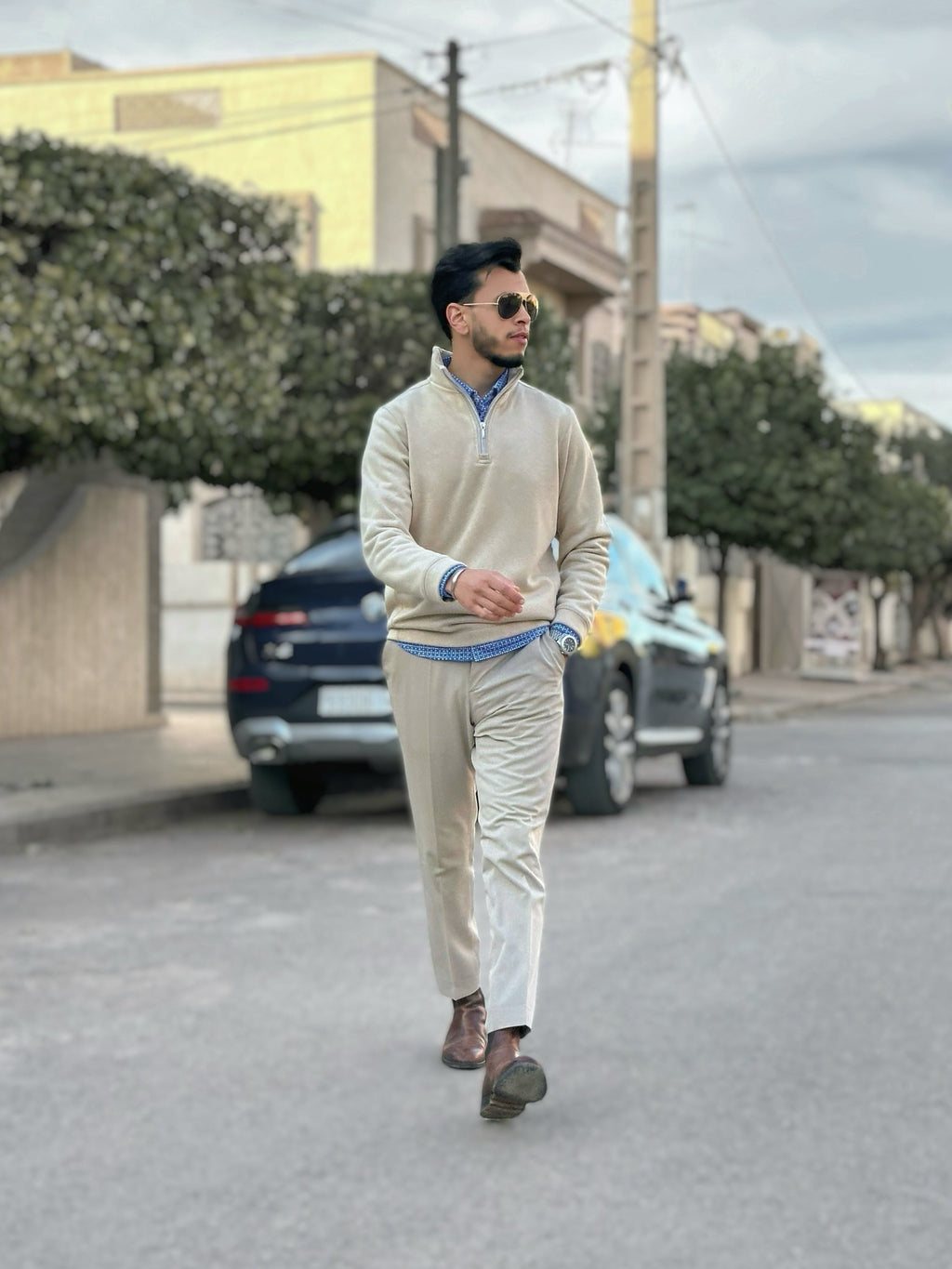 Buki Voey Quarter Zip Sweatshirt - Camel — lifestyle context