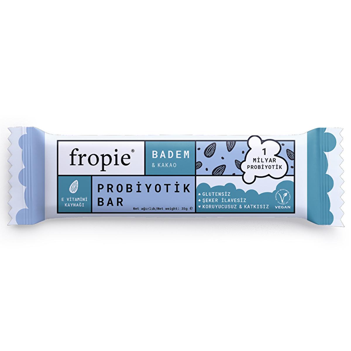 Fropie Almond Cacao Probiotic Bar: Vegan, Gluten-Free, Sugar-Free - Healthy Gut & Delicious Snack - Natural Energy & Antioxidant Rich, 35g