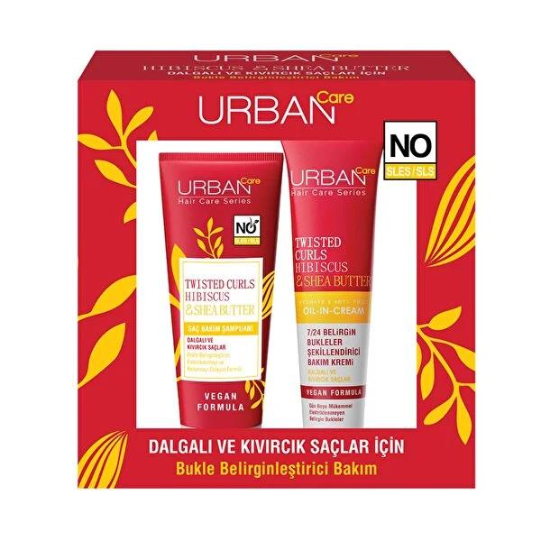 Urban Care Hibiscus Curly & Wavy Hair Care Set: Define Curls, Reduce Frizz with Shea Butter & Keratin - 250ml Shampoo + 175ml Cream