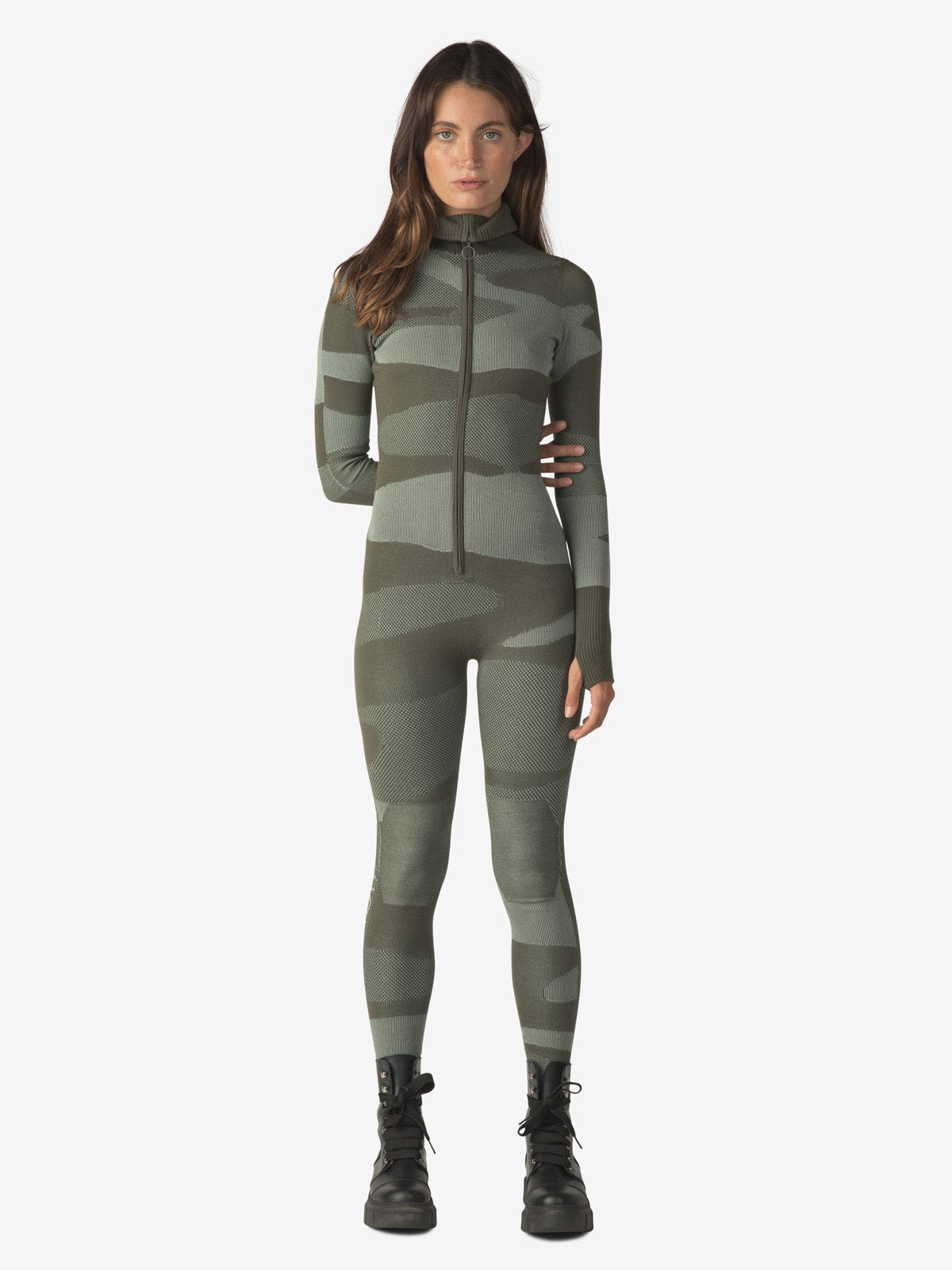 Holden Outerwear Merino Airwarm Bodysuit- Stone Green — detail close-up