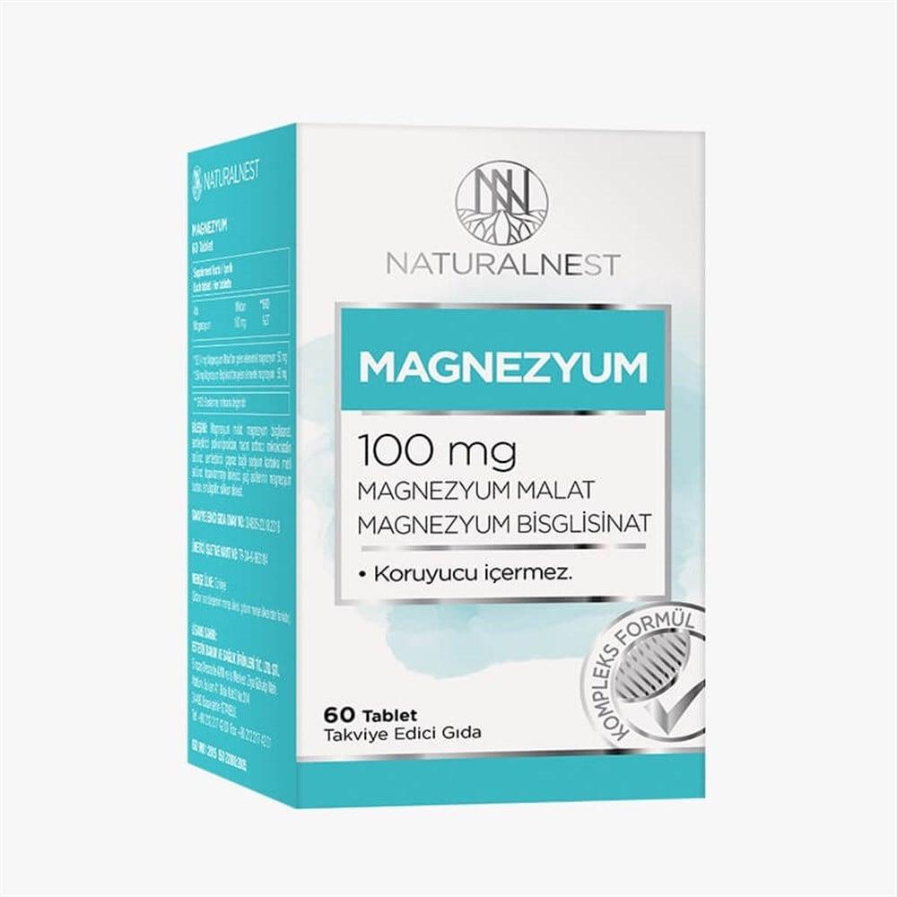 Naturalnest Magnesium Supplement 100mg - 60 Tablets | Magnesium Malate &amp; Bisglycinate