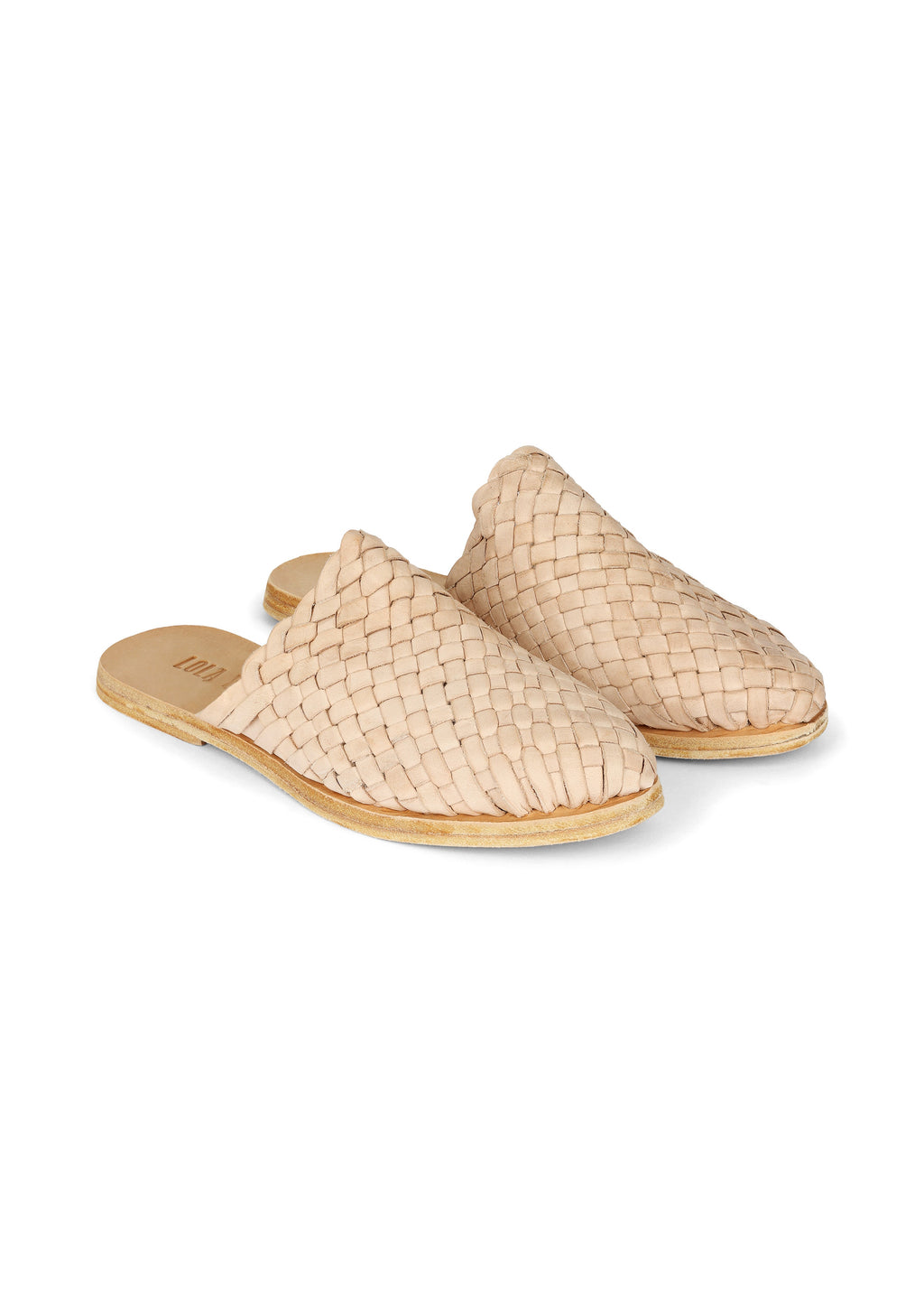 LOLA Y TULA Hand Woven Leather Slides Cream — lifestyle context