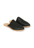 LOLA Y TULA Hand Woven Leather Slides Black — main product shot