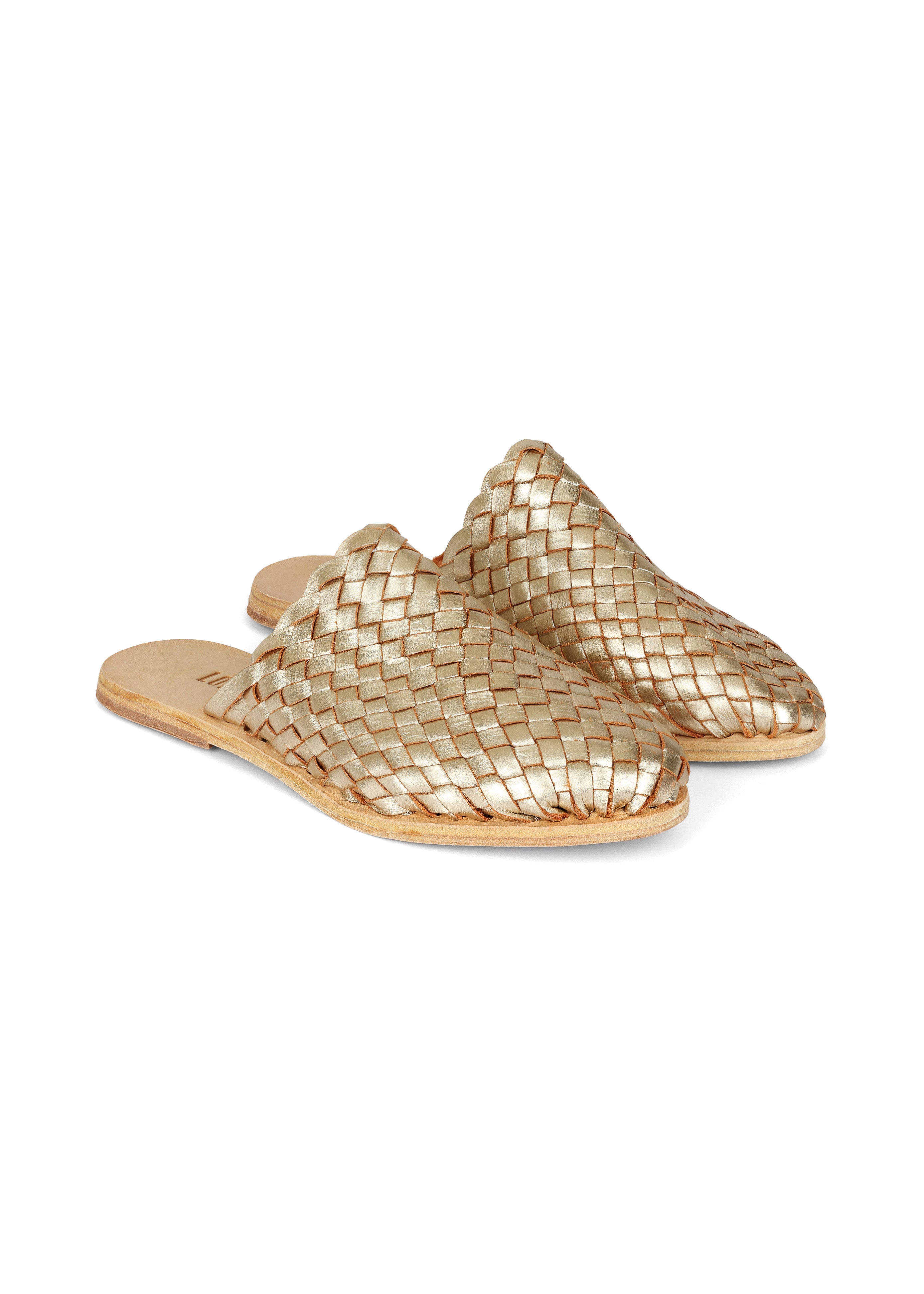 LOLA Y TULA The Luisa Leather Slides Gold — main product shot