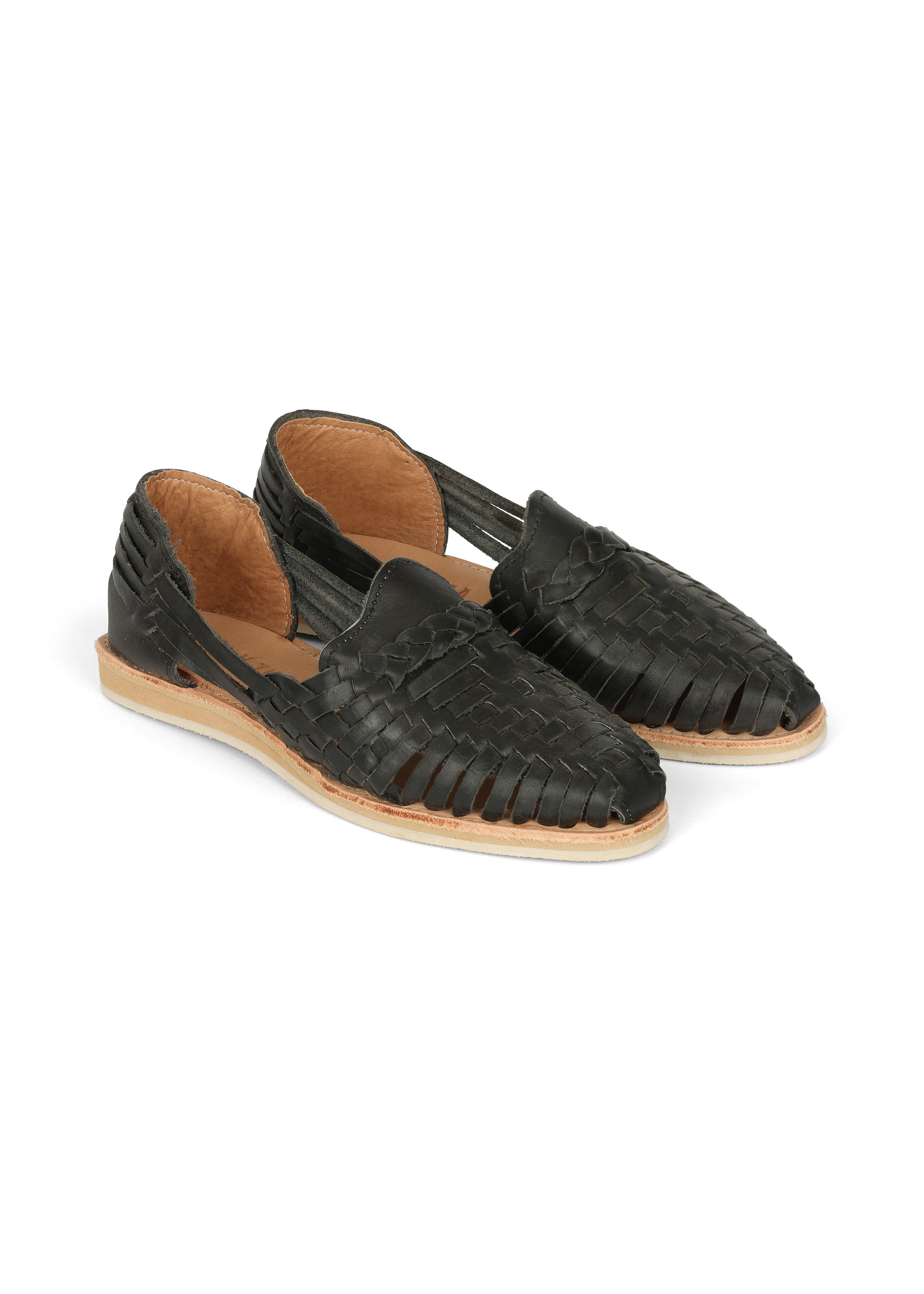 LOLA Y TULA Black Leather Huarache — main product shot