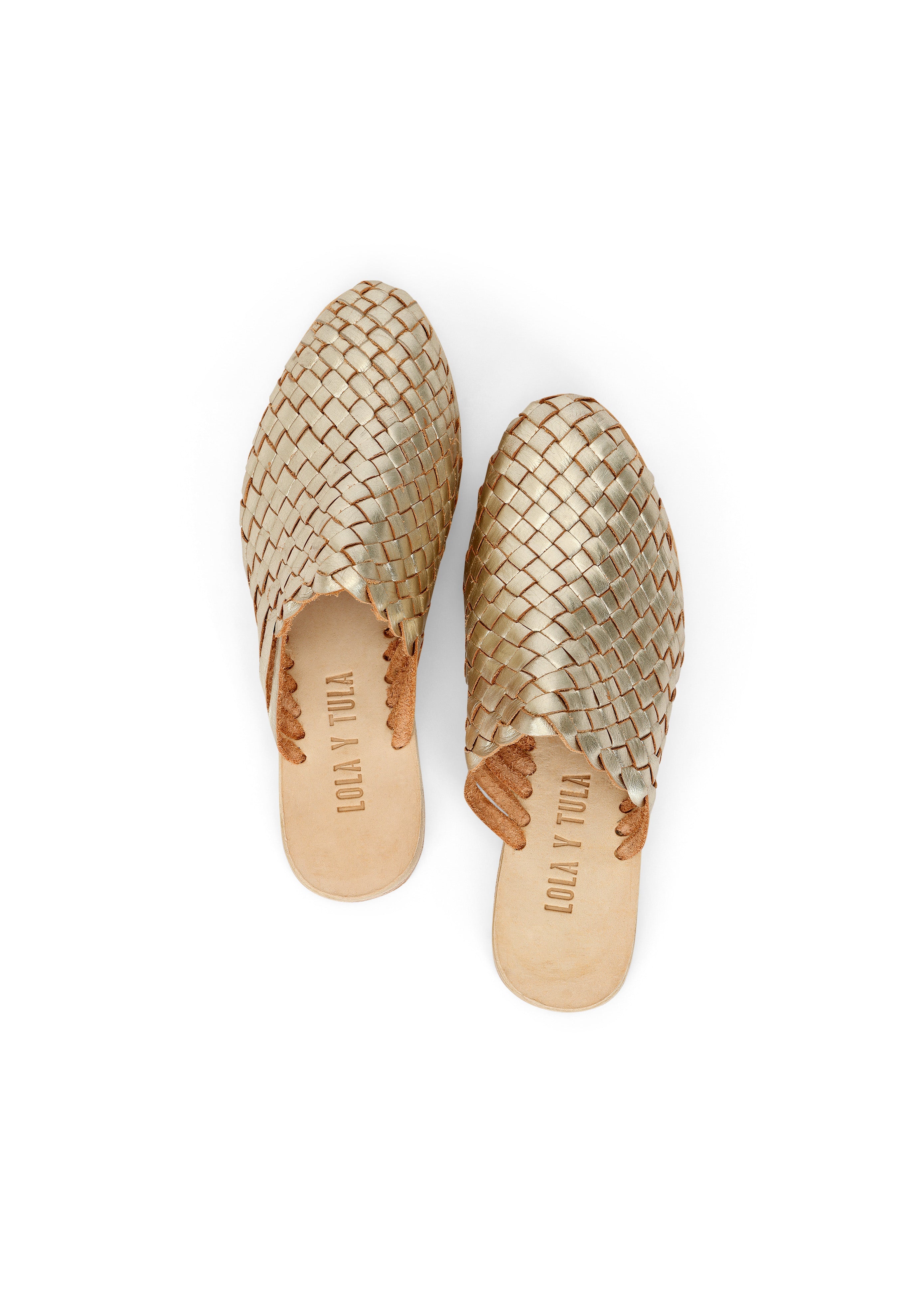 LOLA Y TULA The Luisa Leather Slides Gold — side view