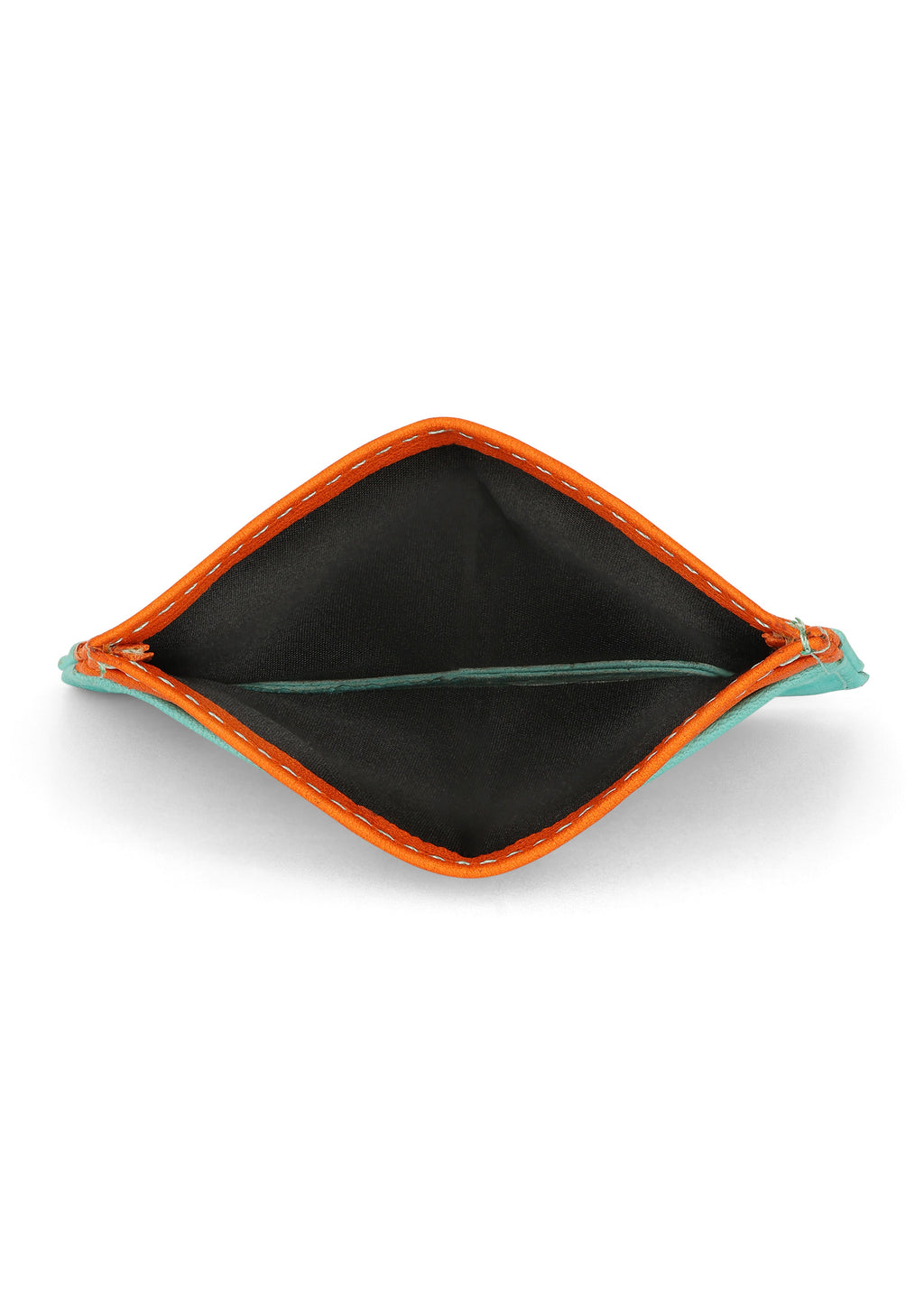 LOLA Y TULA Jaguar Leather Card Holder Wallet Orange and Mint — lifestyle context