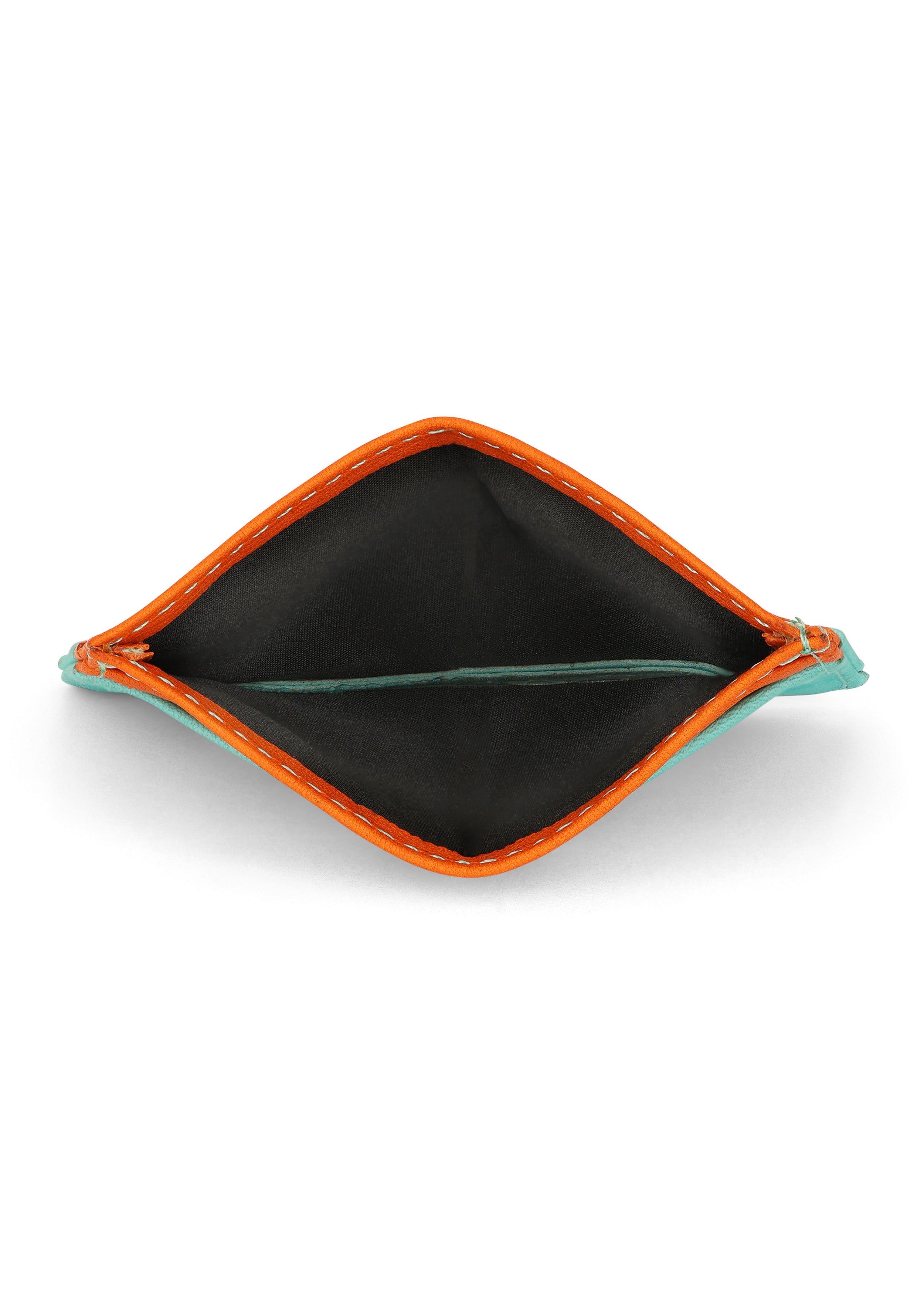 LOLA Y TULA Jaguar Leather Card Holder Wallet Orange and Mint — lifestyle context