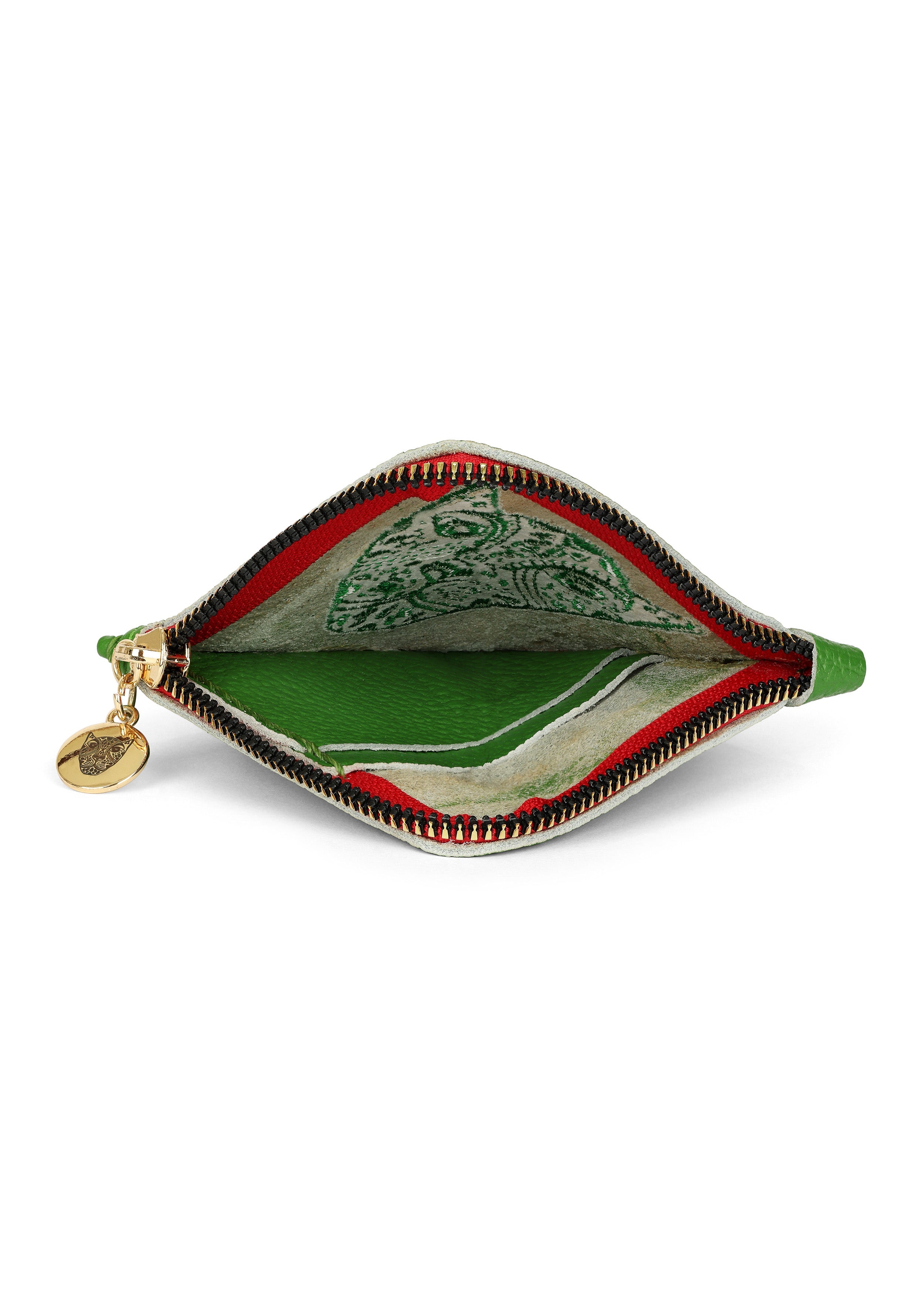 LOLA Y TULA Jaguar Embroidered Zip Around Wallet Green — lifestyle context
