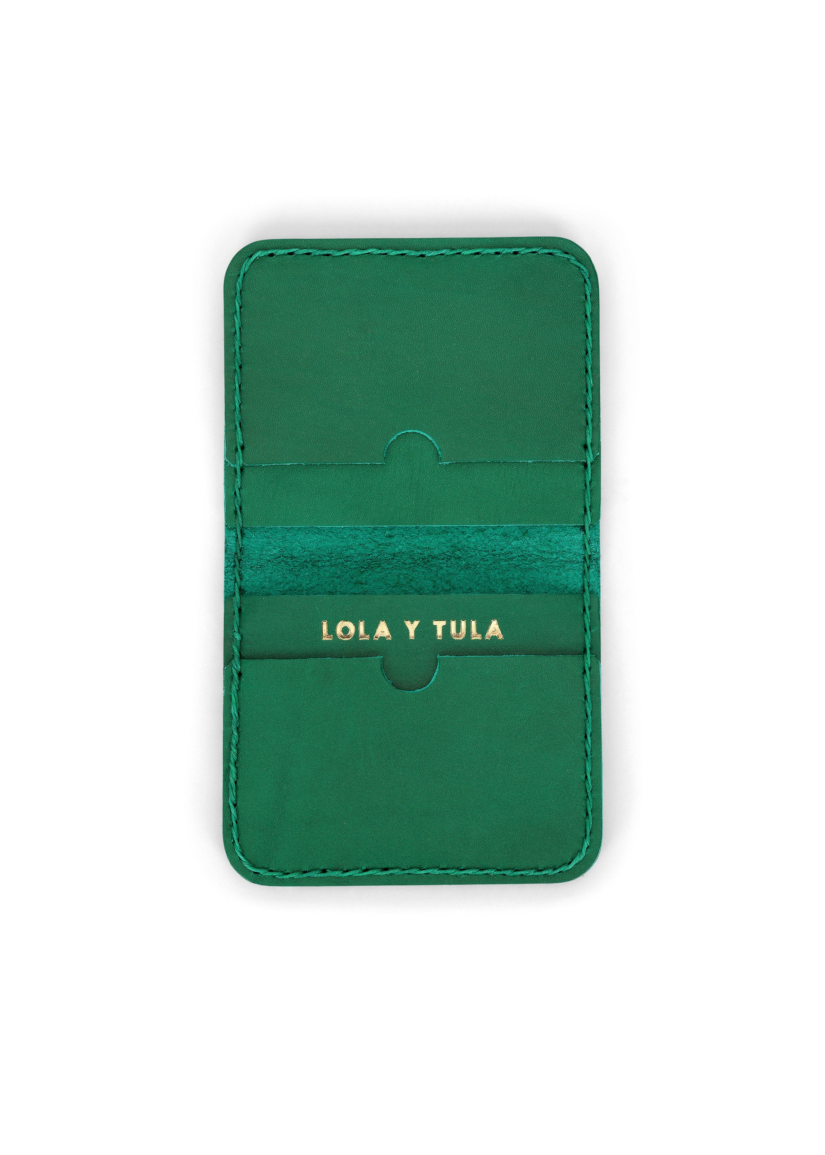 LOLA Y TULA Leather Cardholder Wallet Emerald — main product shot