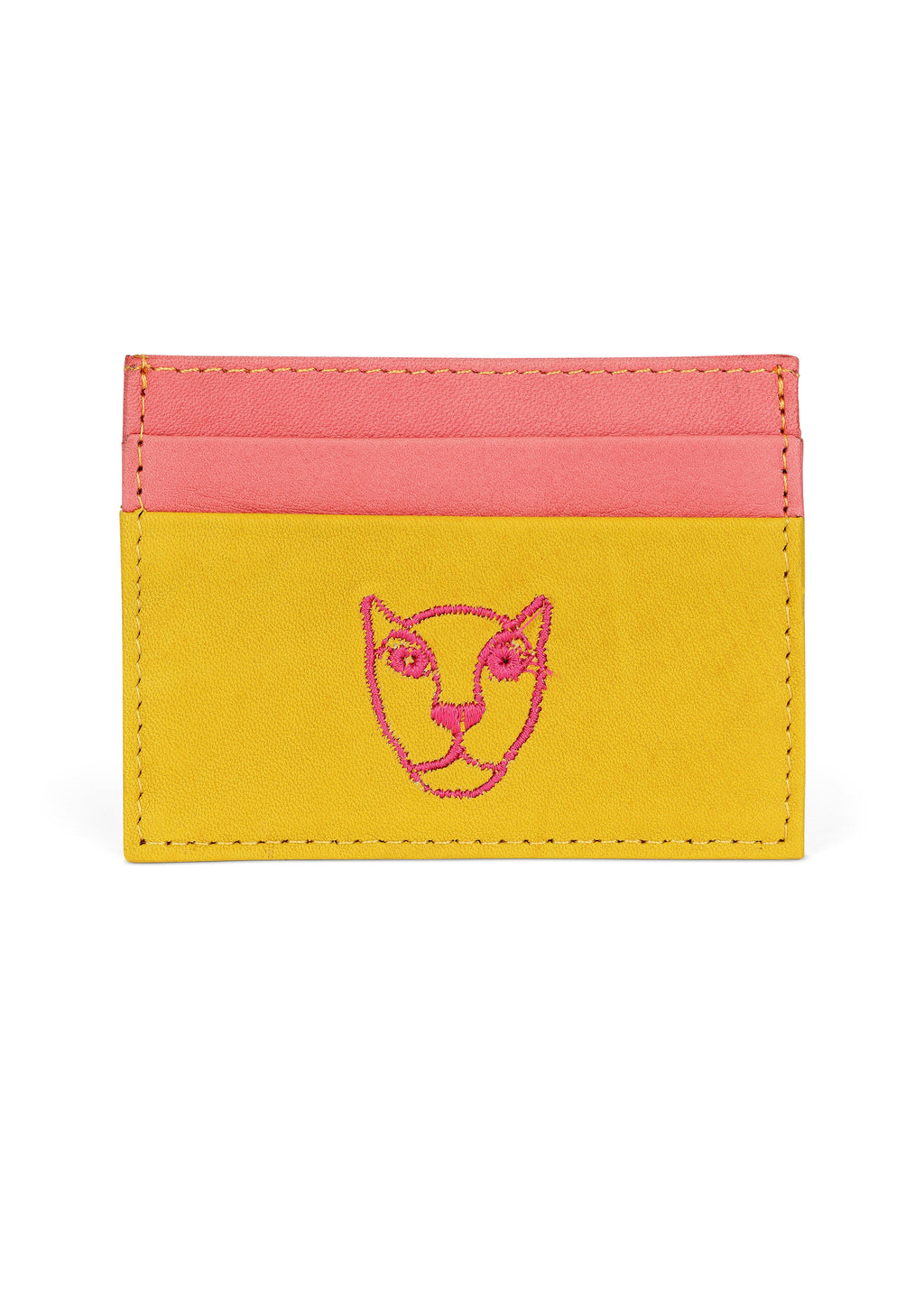 LOLA Y TULA Jaguar Leather Card Holder Wallet Yellow and Pink — main product shot