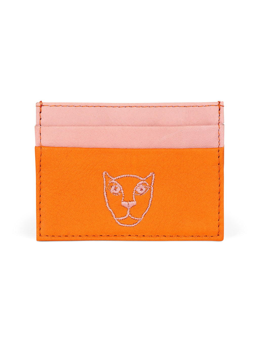 LOLA Y TULA Jaguar Leather Card Holder Wallet Pink and Orange — main product shot