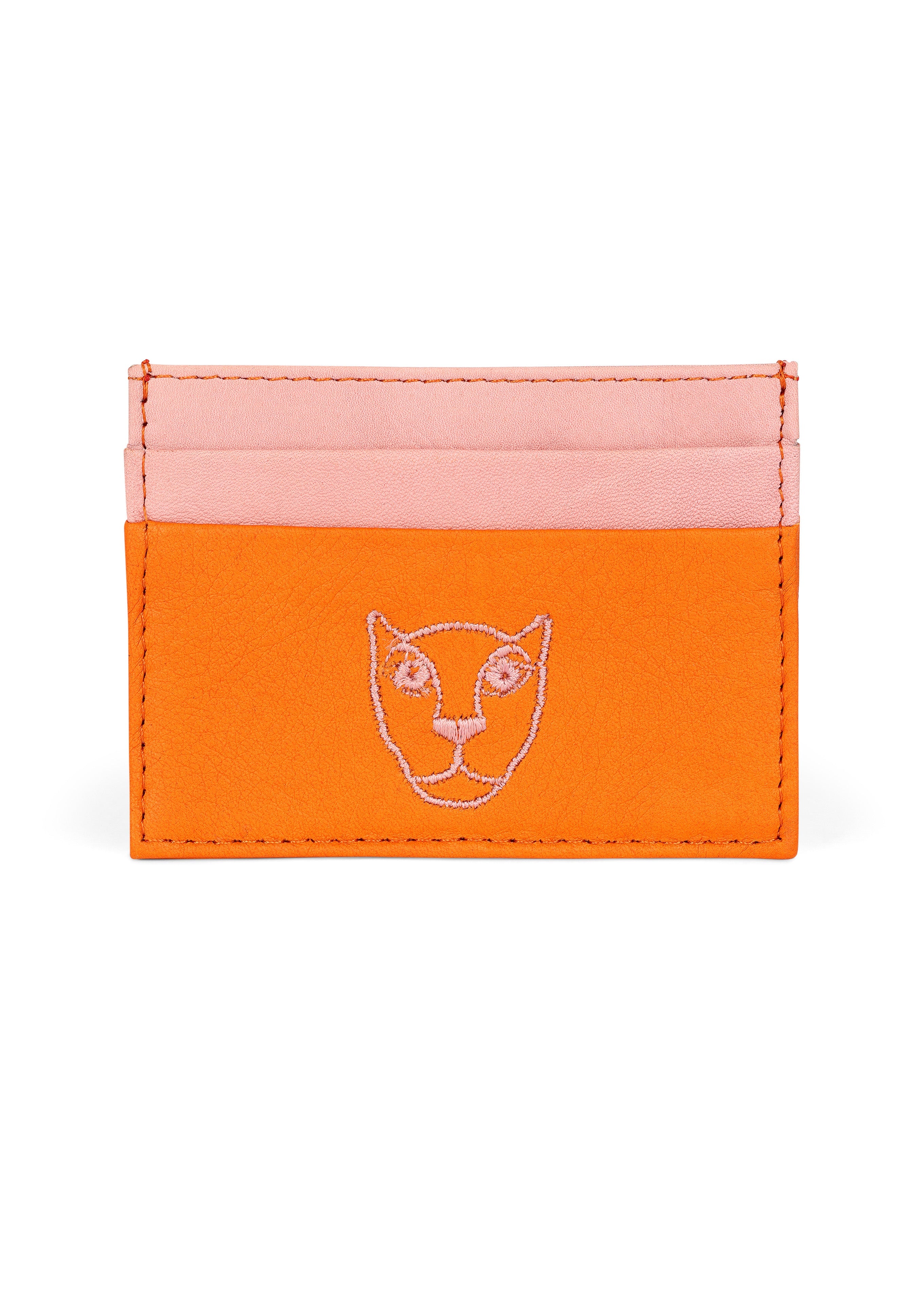 LOLA Y TULA Jaguar Leather Card Holder Wallet Pink and Orange — main product shot