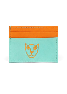 Jaguar Leather Card Holder Wallet Orange and Mint