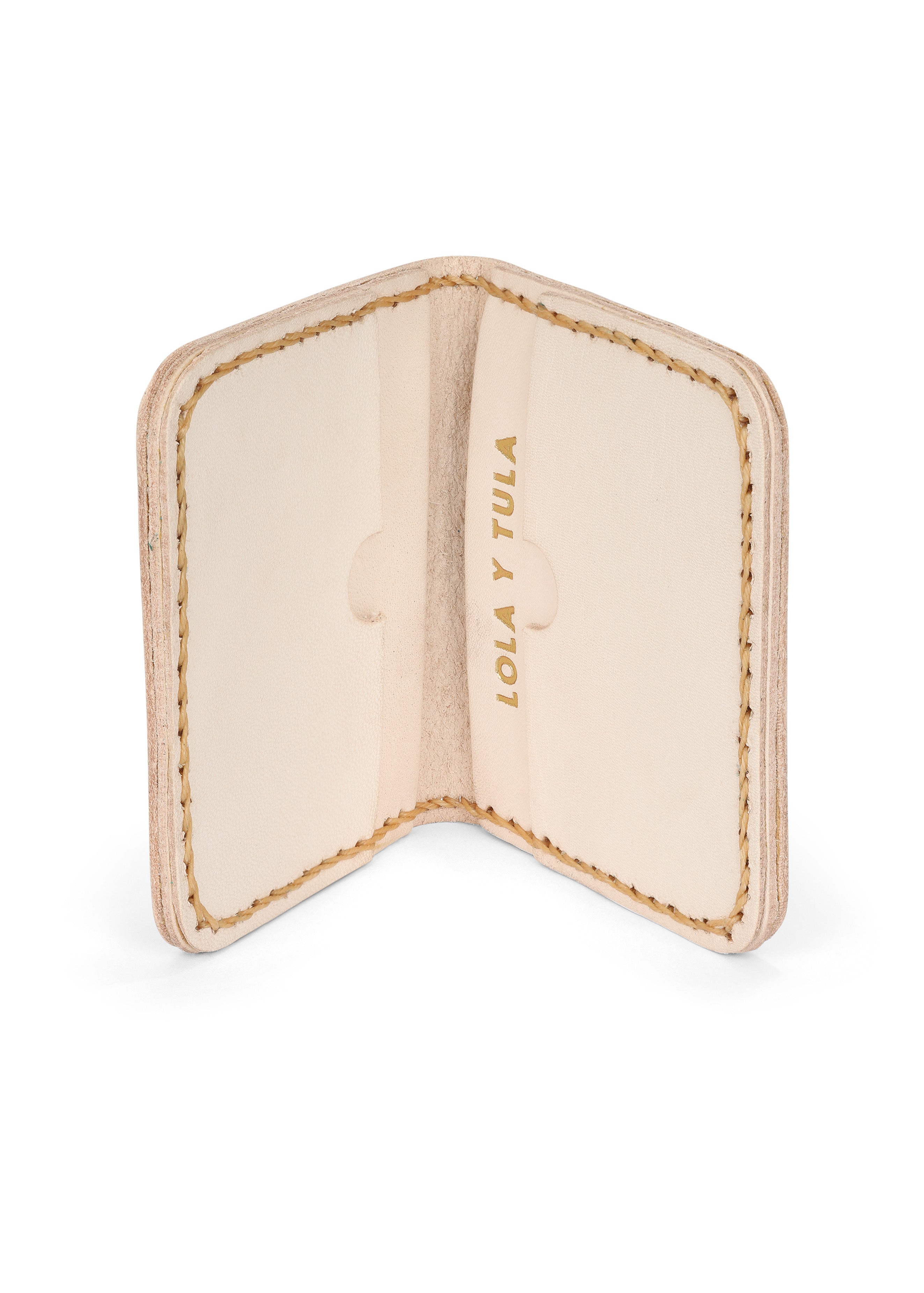 LOLA Y TULA Leather Cardholder Wallet Sand — detail close-up