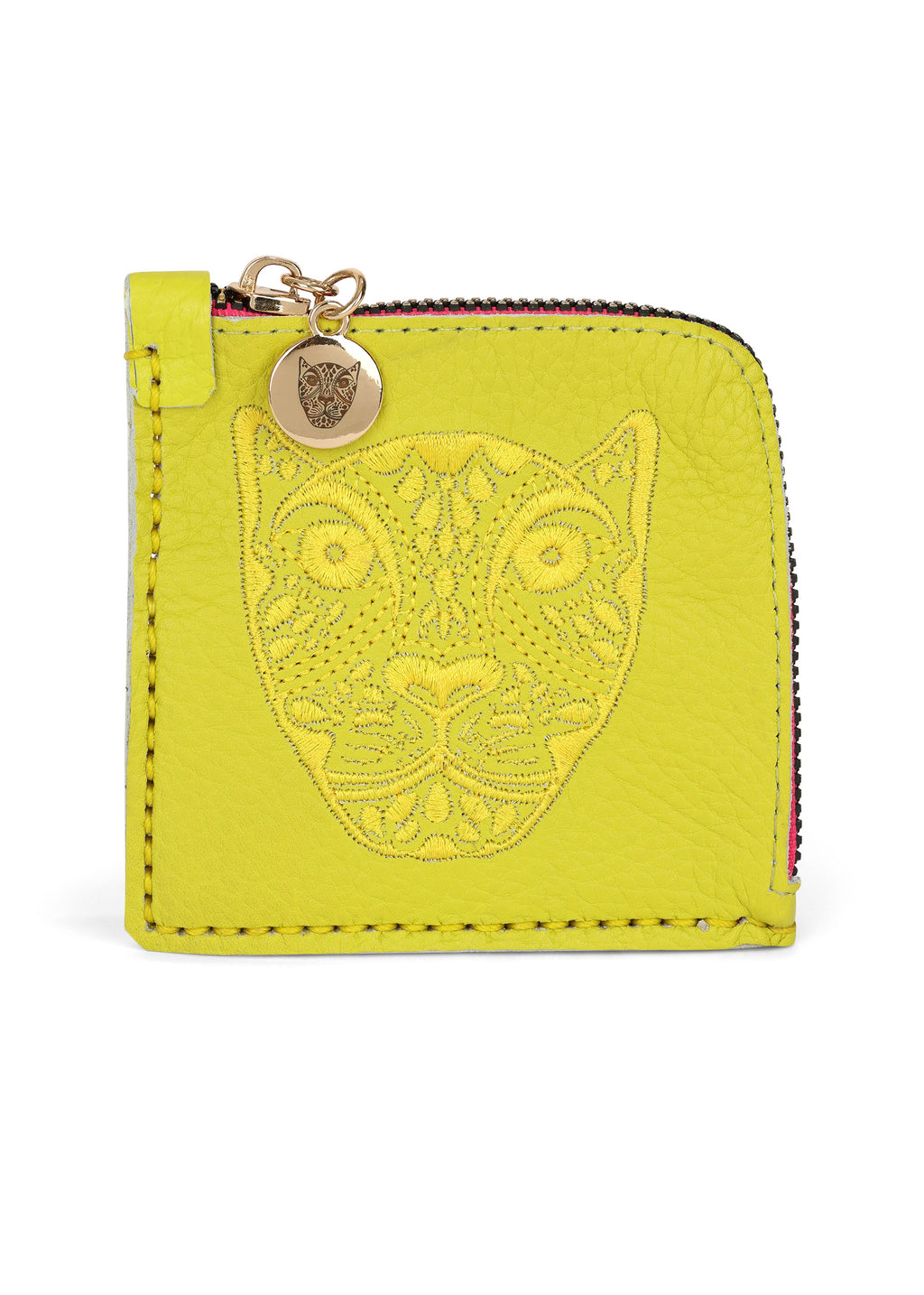LOLA Y TULA Jaguar Embroidered Zip Around Wallet Yellow — main product shot